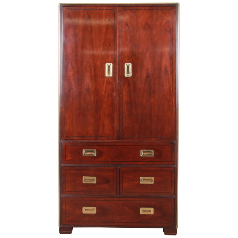 Baker Furniture Hollywood Regency Campaign Cherry And Brass