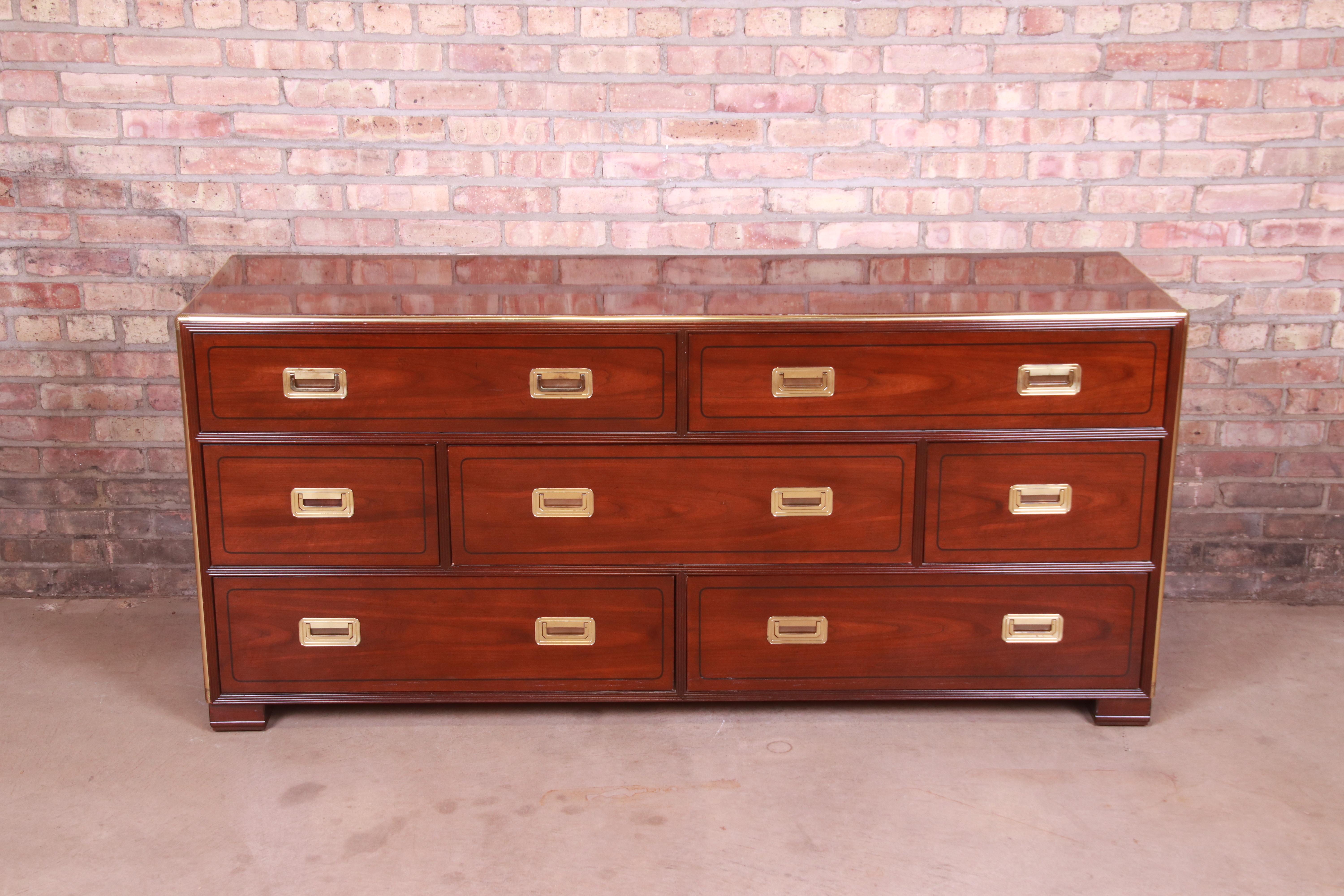 American Baker Furniture Hollywood Regency Campaign Mahogany and Brass Dresser