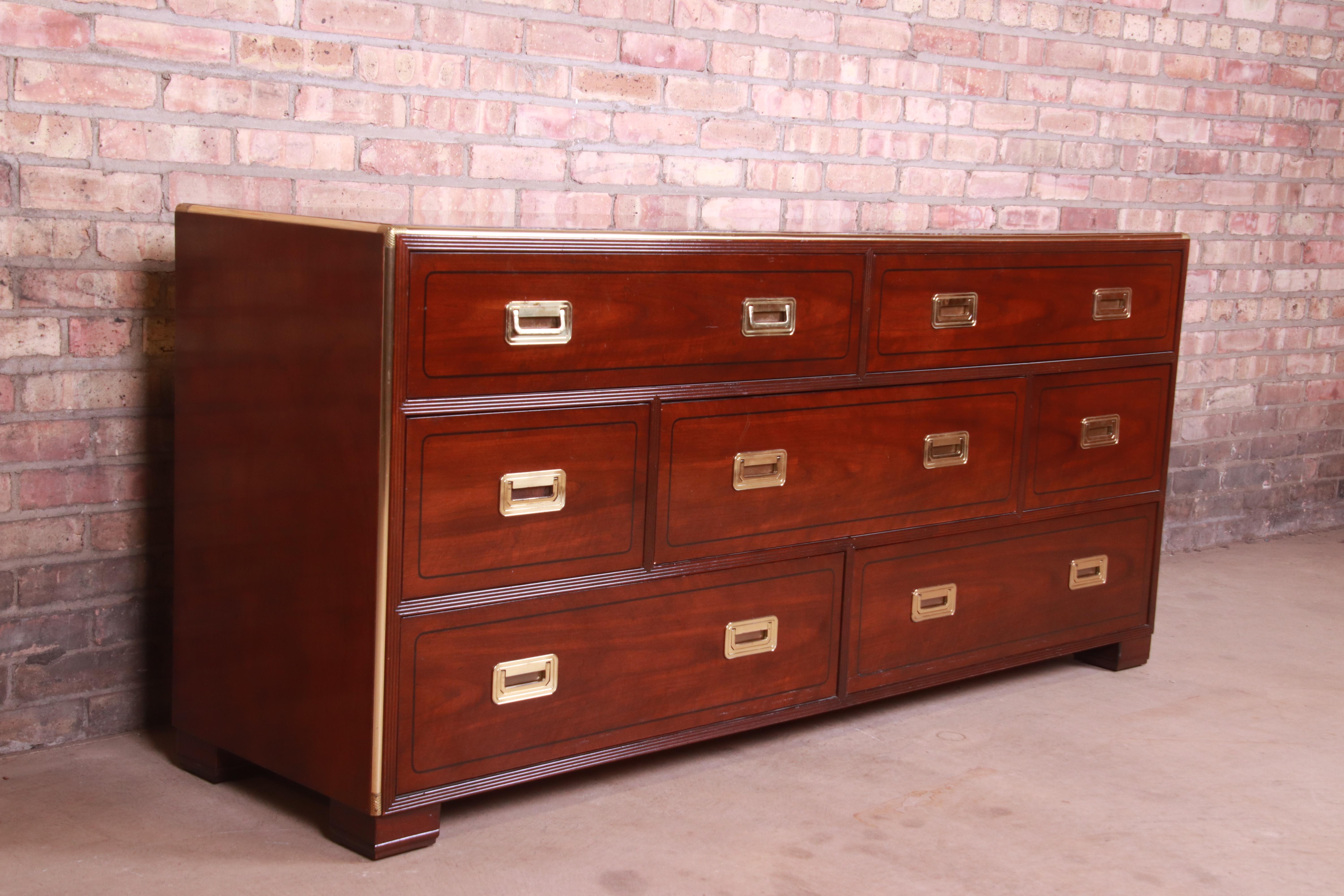 Baker Furniture Hollywood Regency Campaign Mahogany and Brass Dresser 1