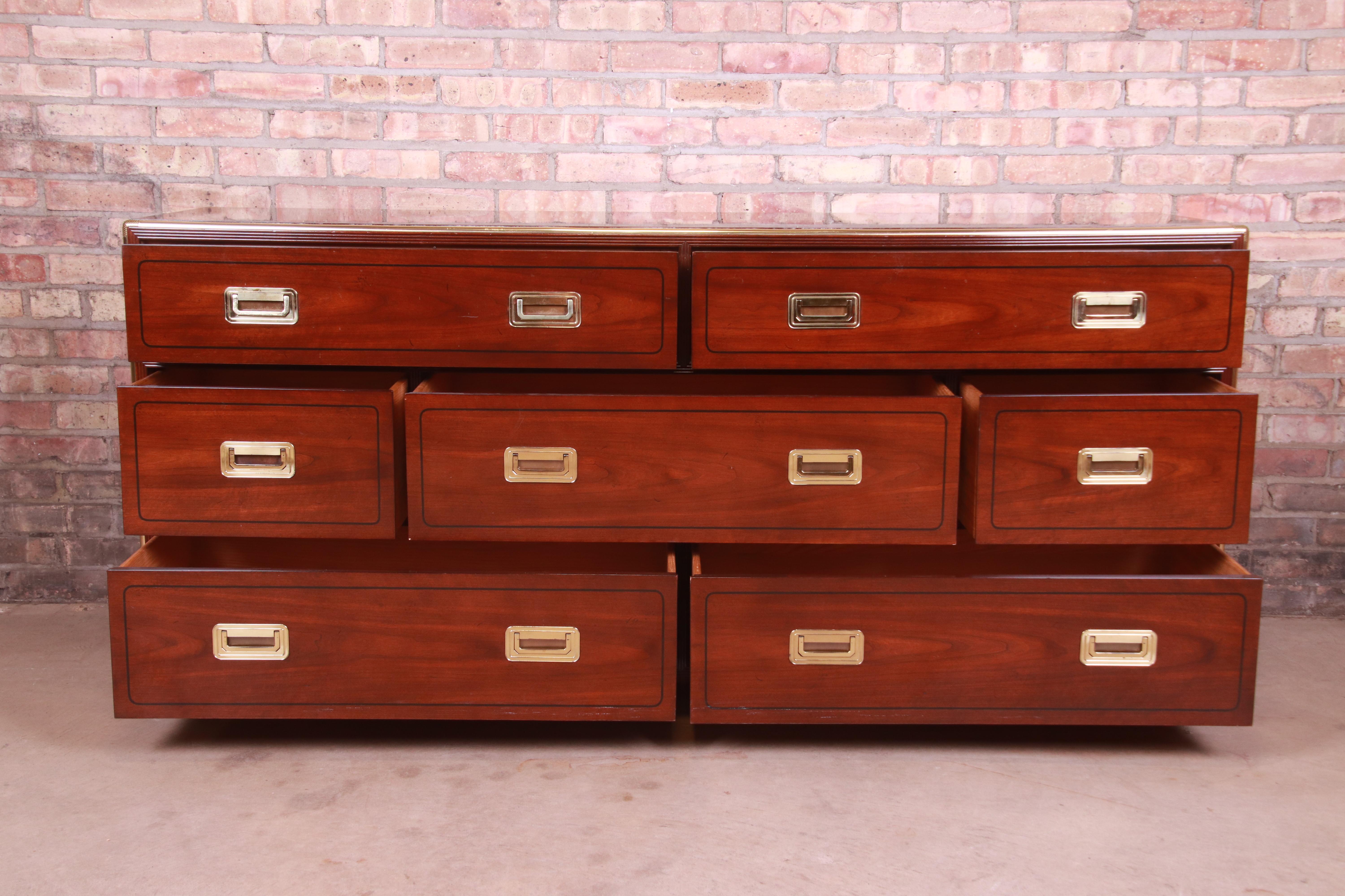 Baker Furniture Hollywood Regency Campaign Mahogany and Brass Dresser 2