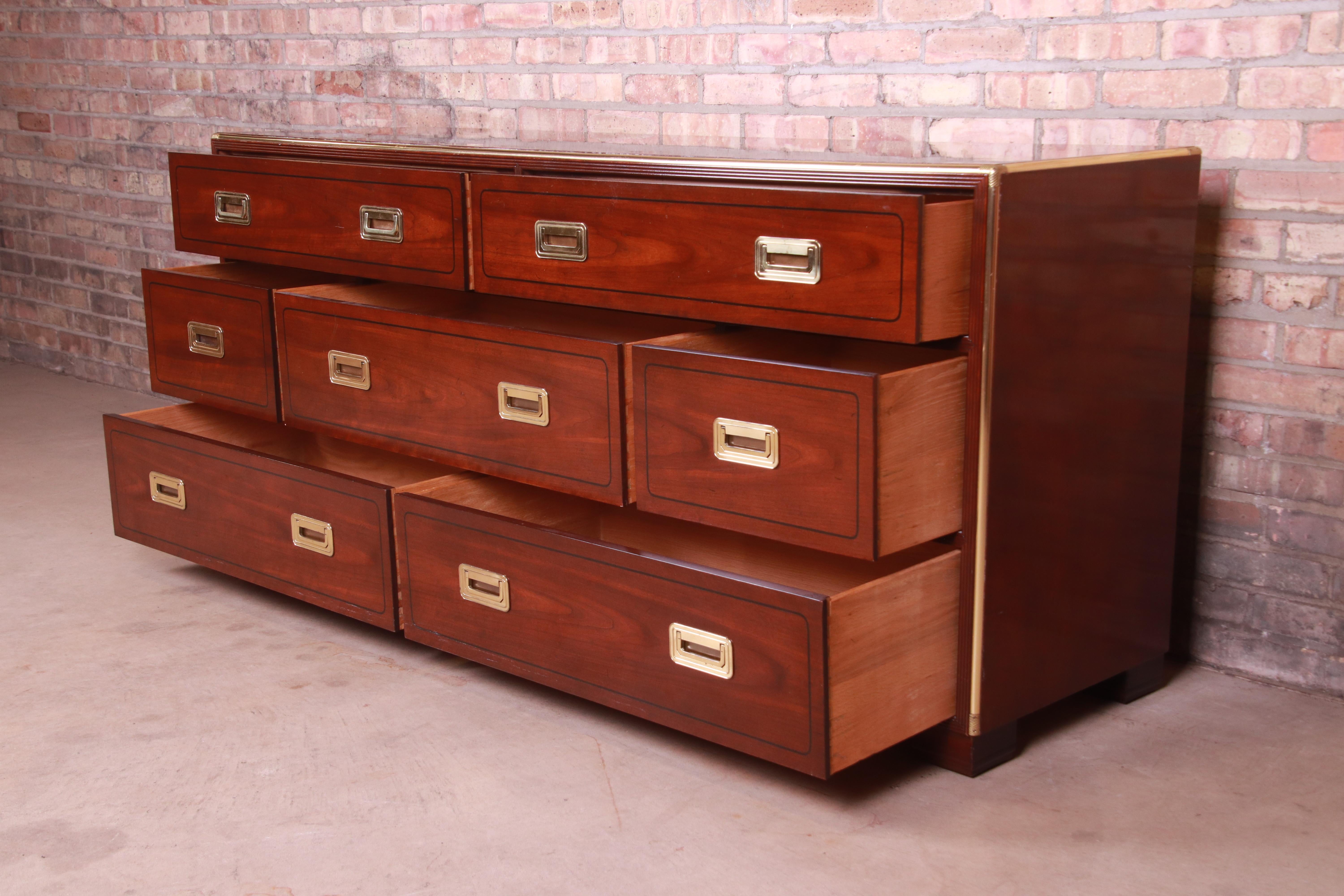 Baker Furniture Hollywood Regency Campaign Mahogany and Brass Dresser 3