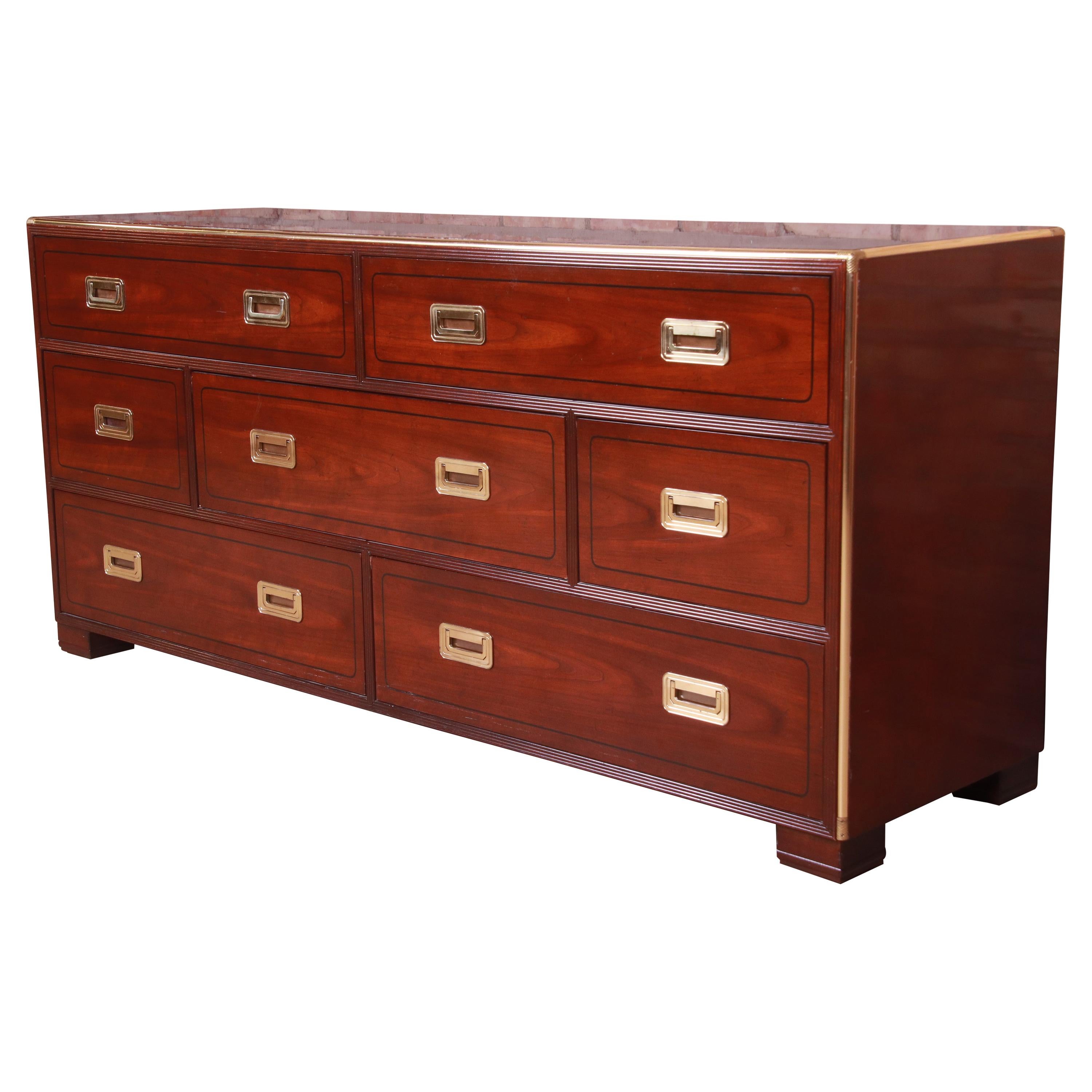 Baker Furniture Hollywood Regency Campaign Mahogany and Brass Dresser