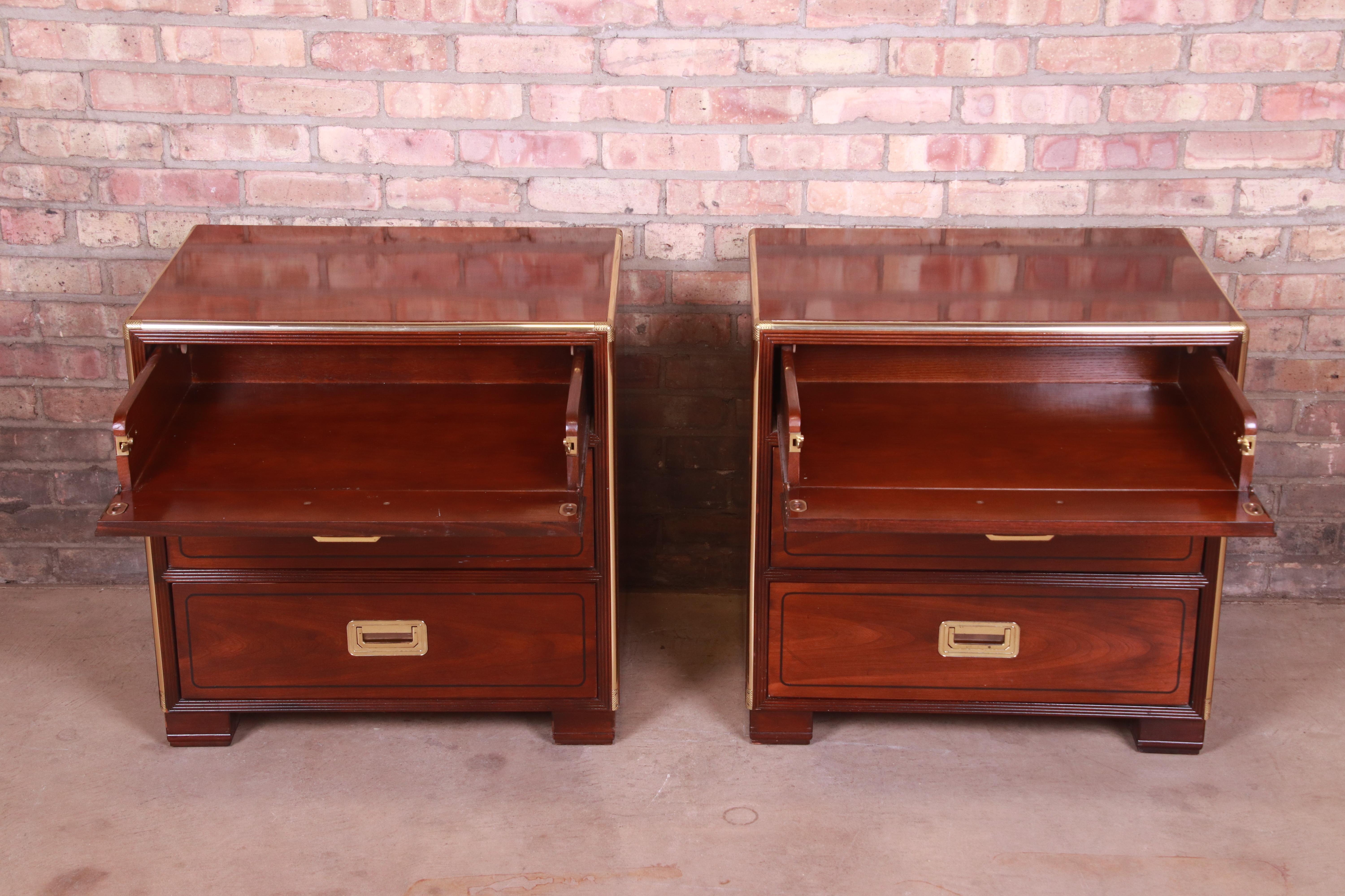 Baker Furniture Hollywood Regency Campaign Mahogany and Brass Nightstands, Pair 5