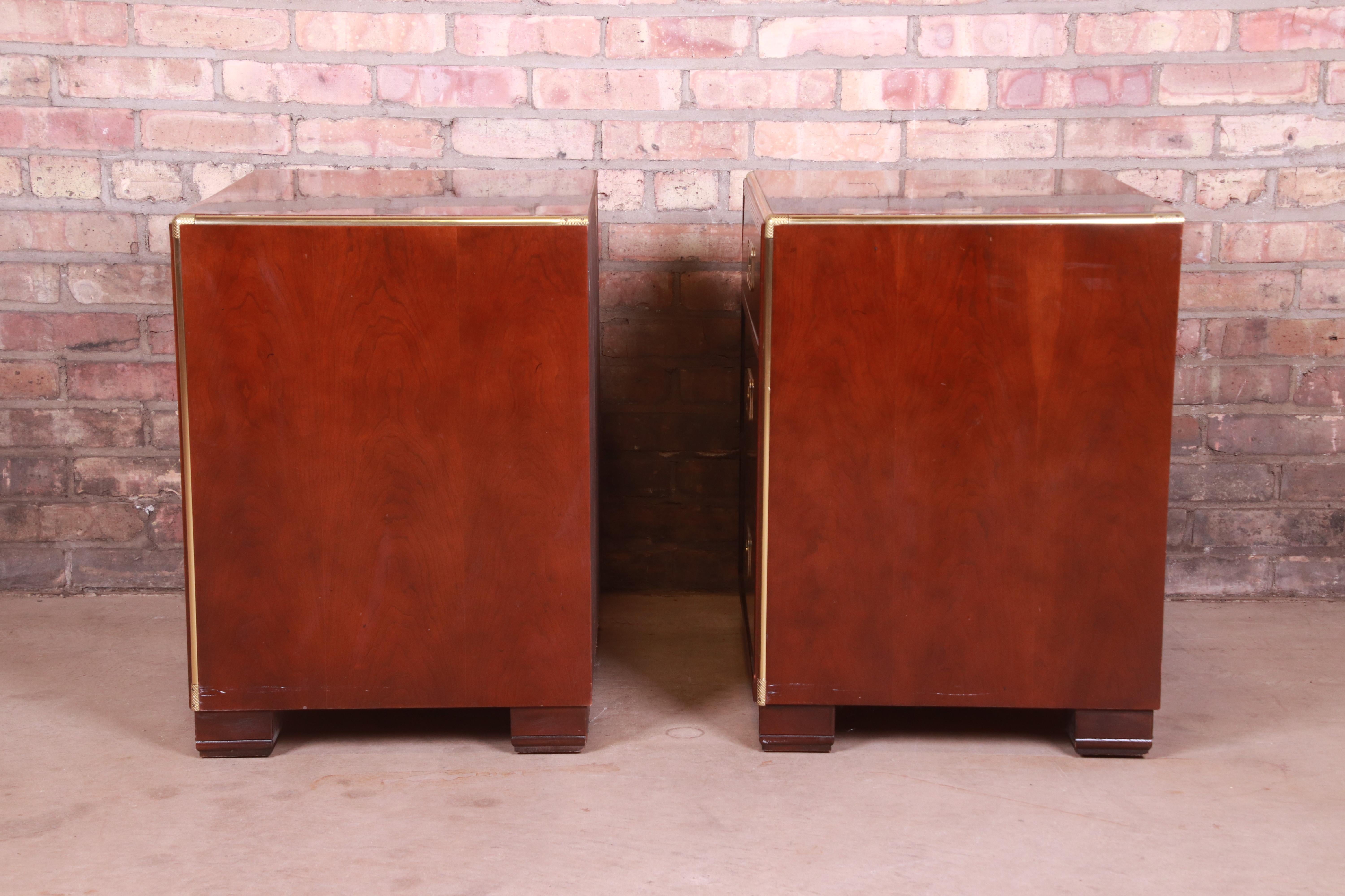 Baker Furniture Hollywood Regency Campaign Mahogany and Brass Nightstands, Pair 9