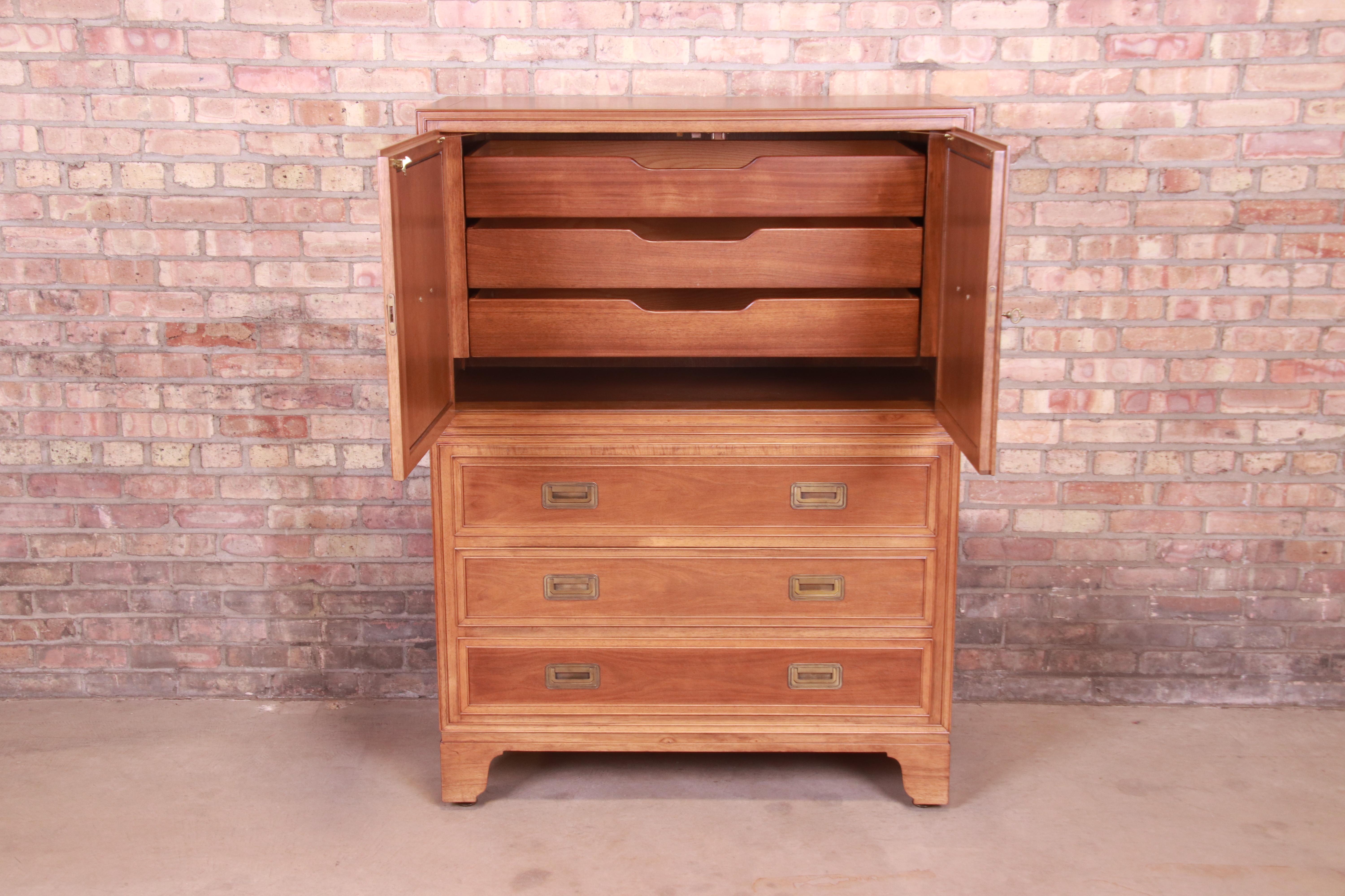 Baker Furniture Hollywood Regency Campaign Walnut Gentleman's Chest, Refinished 3