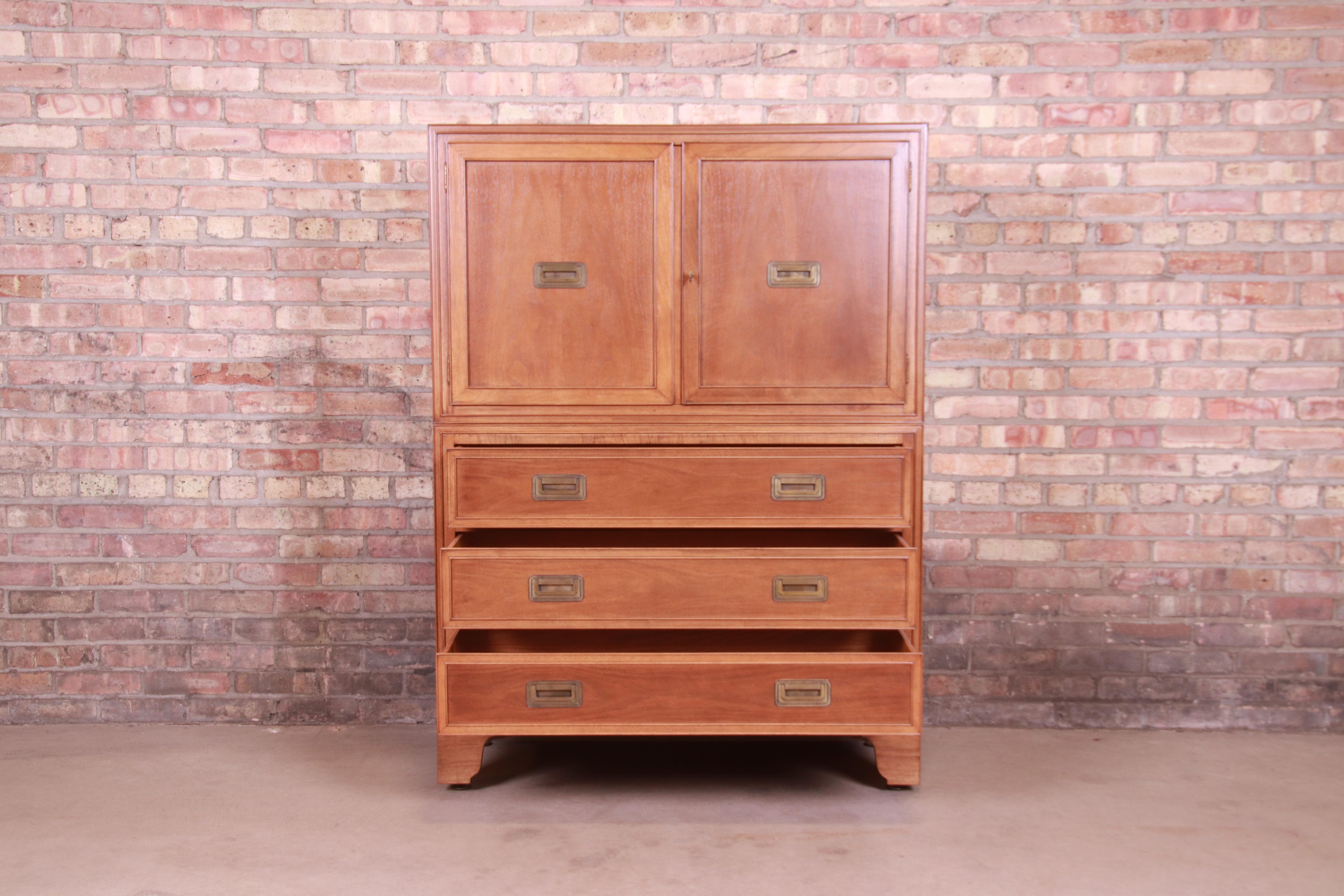 American Baker Furniture Hollywood Regency Campaign Walnut Gentleman's Chest, Refinished