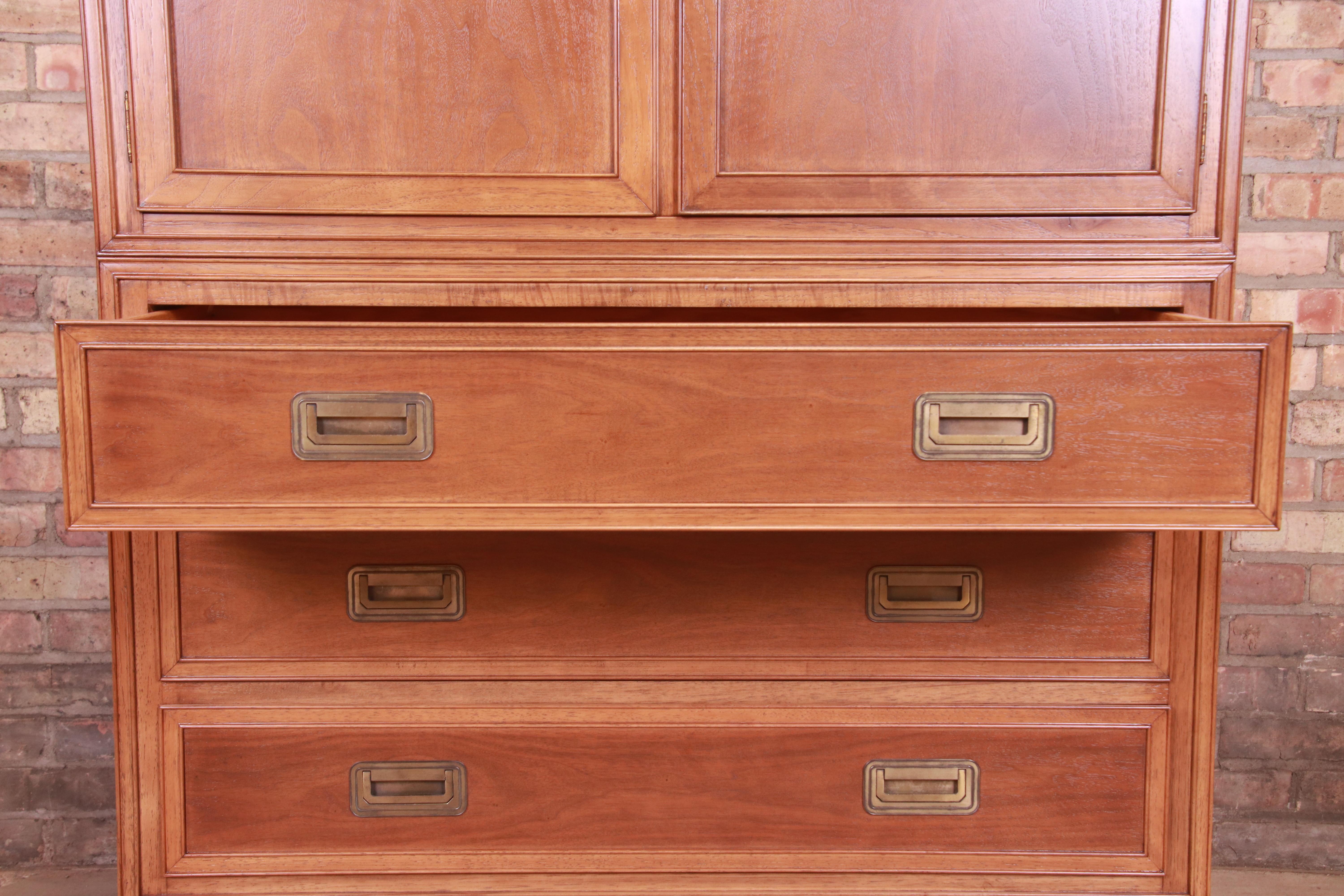 Mid-20th Century Baker Furniture Hollywood Regency Campaign Walnut Gentleman's Chest, Refinished