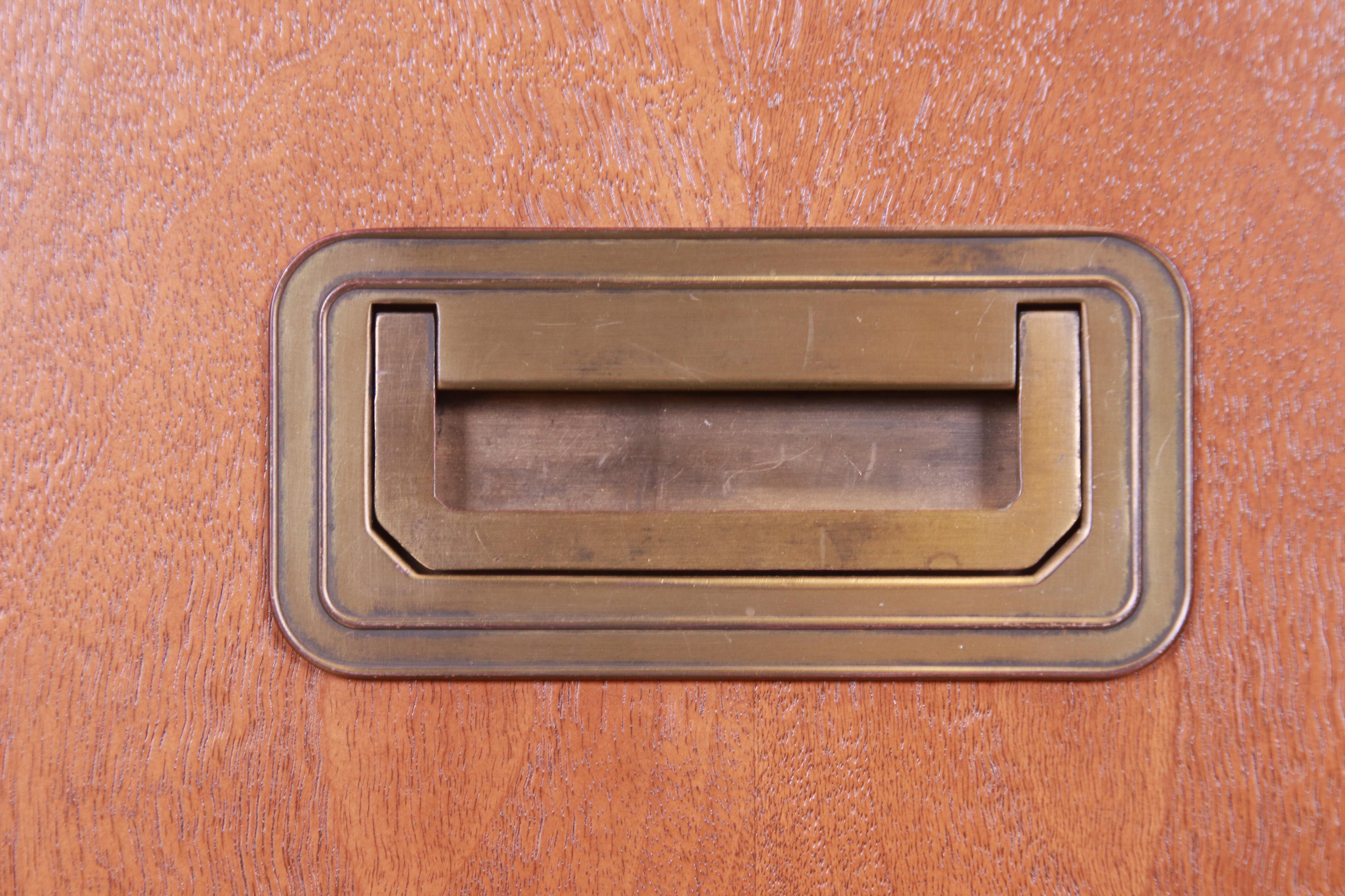 Brass Baker Furniture Hollywood Regency Campaign Walnut Gentleman's Chest, Refinished