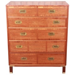 Baker Furniture Hollywood Regency Campaign Walnut Highboy Dresser, Refinished