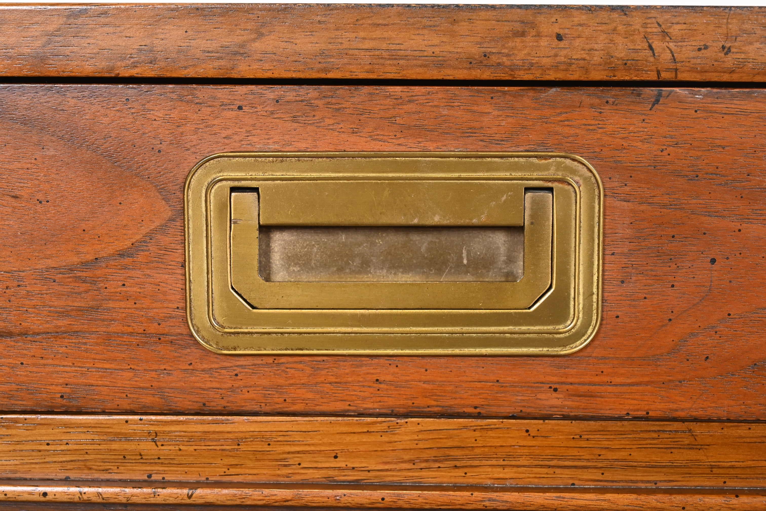 Baker Furniture Hollywood Regency Campaign Walnut Leather Top Desk, 1960s 3