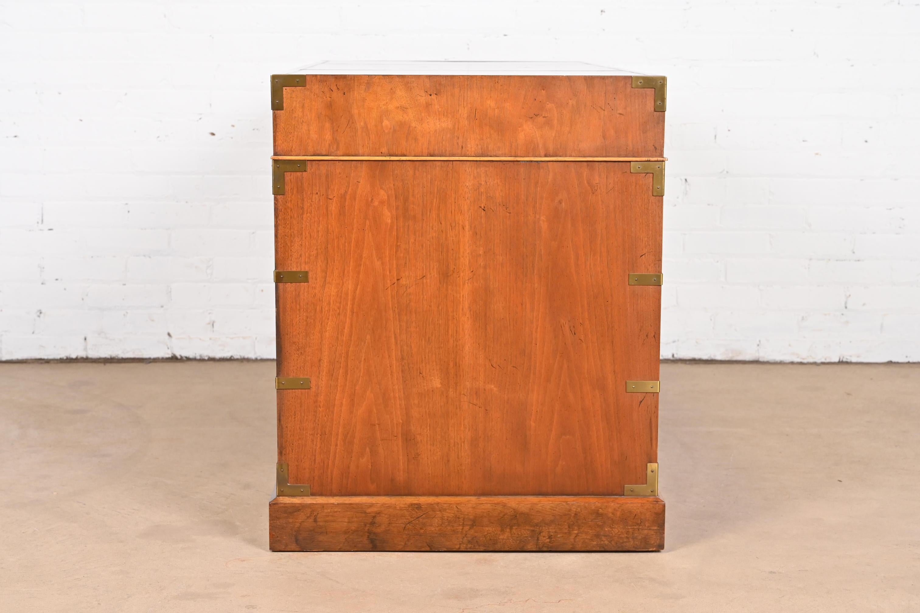 Baker Furniture Hollywood Regency Campaign Walnut Leather Top Desk, 1960s 5