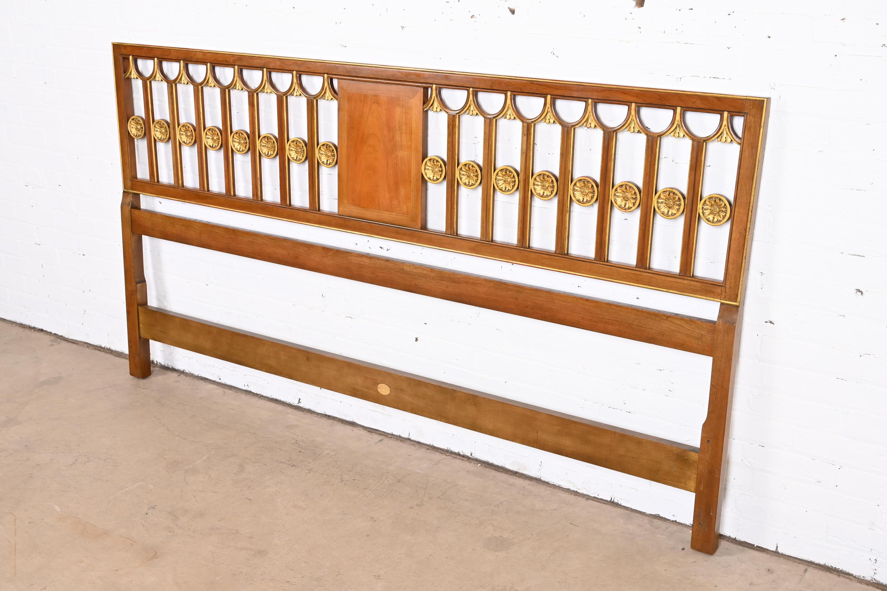 American Baker Furniture Hollywood Regency Cherry Wood and Gold Gilt King Size Headboard