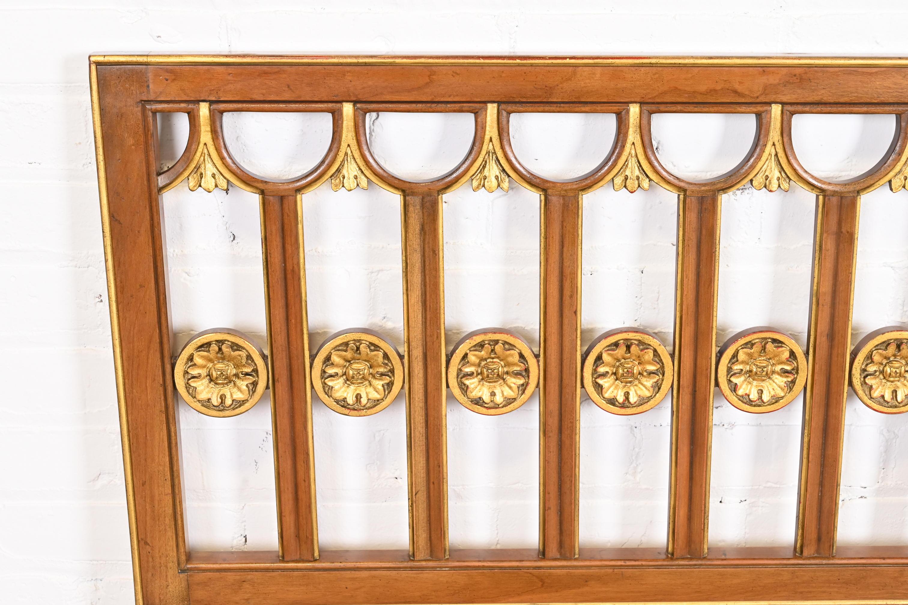 Baker Furniture Hollywood Regency Cherry Wood and Gold Gilt King Size Headboard 1