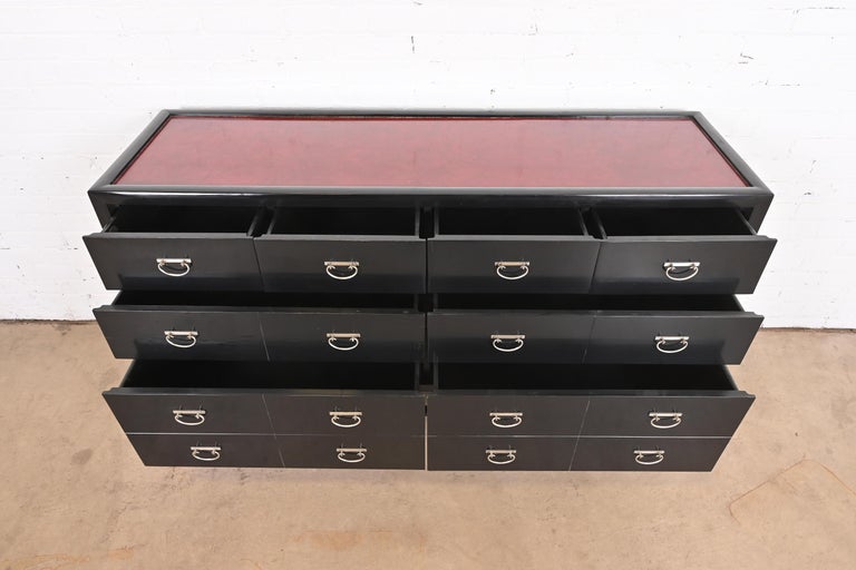 Baker Furniture Hollywood Regency Chinoiserie Black and Red Lacquered  Dresser at 1stDibs