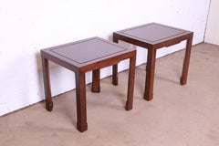 Baker Furniture tables d'appoint en bois de broussin de style Hollywood Regency Chinoiserie, revernies