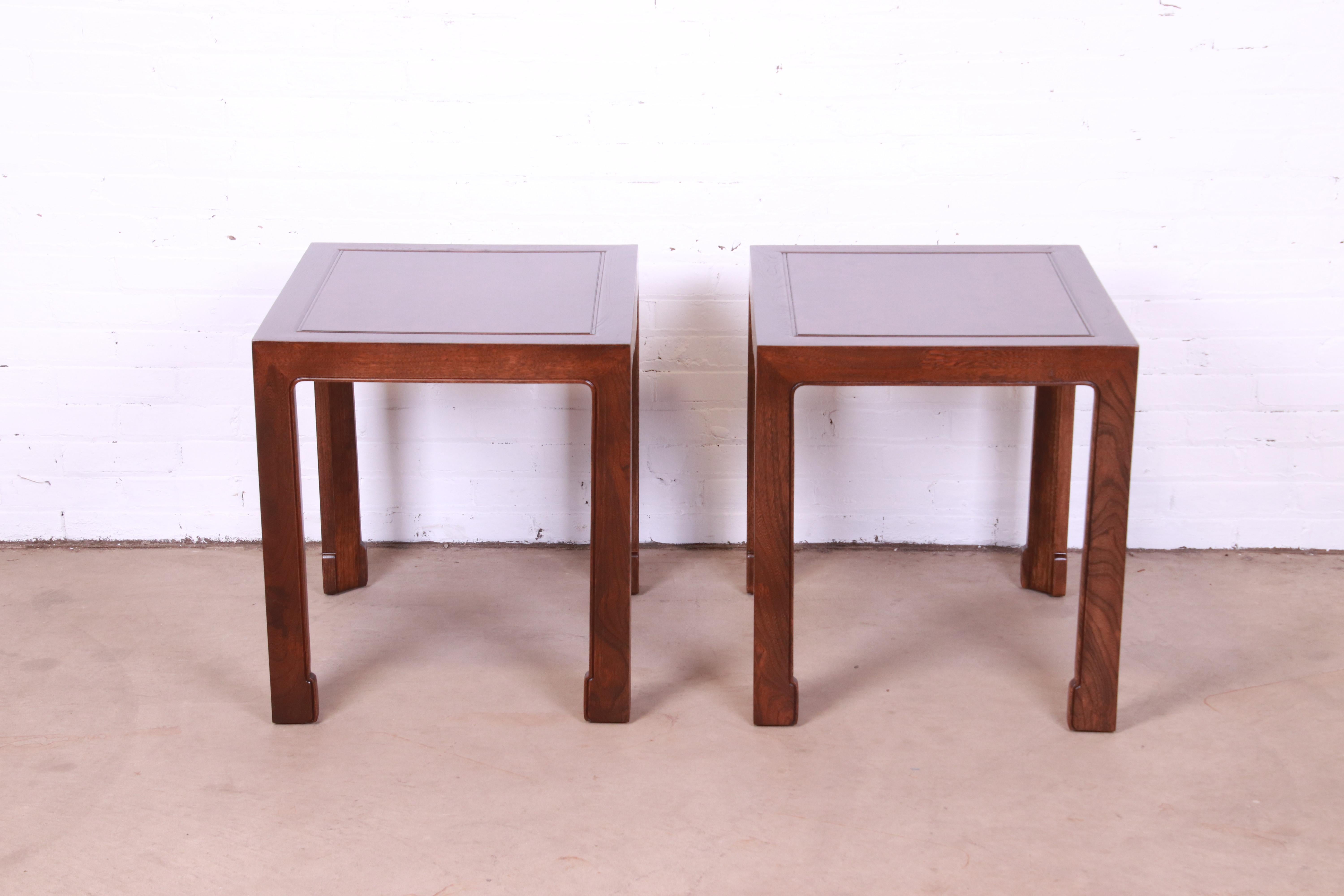 Oak Baker Furniture Hollywood Regency Chinoiserie Burl Wood Side Tables, Refinished For Sale