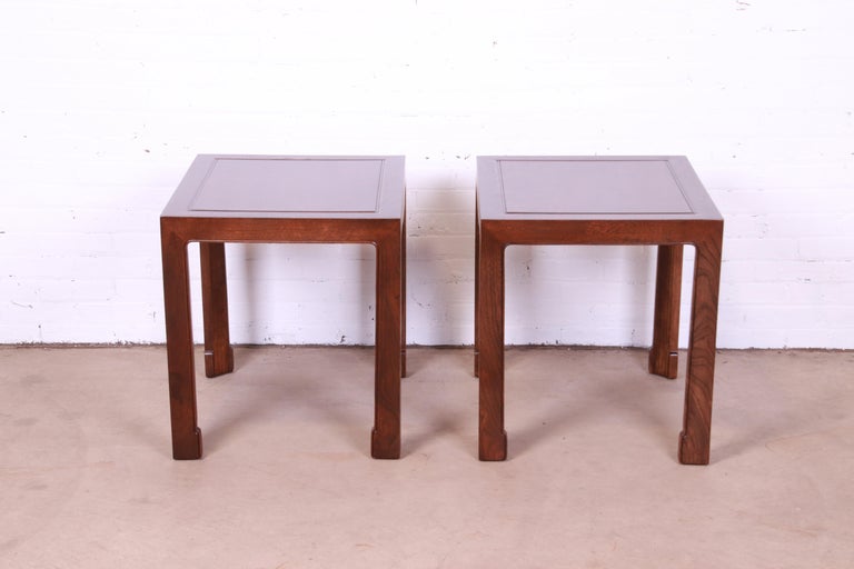 Oak Baker Furniture Hollywood Regency Chinoiserie Burl Wood Side Tables, Refinished For Sale