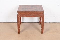 Table d'appoint laquée rouge sculptée Baker Furniture style Hollywood Regency Chinoiserie