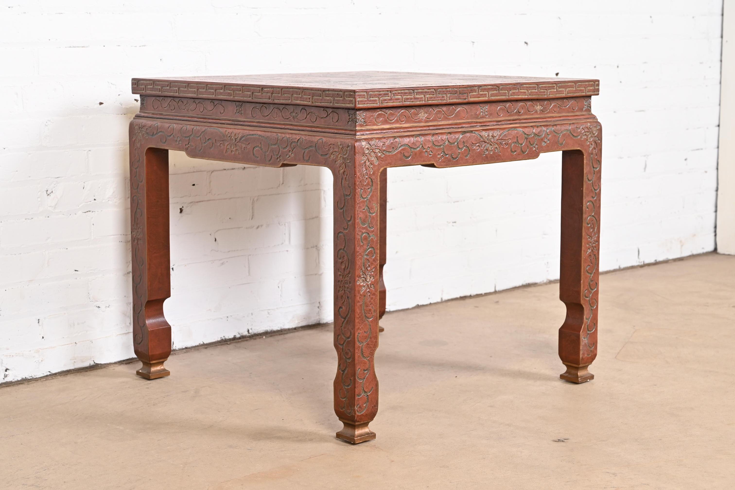 20th Century Baker Furniture Hollywood Regency Chinoiserie Carved Red Lacquered Side Table