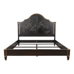 Baker Furniture Hollywood Regency Chinoiserie Ebonized King Size Bed