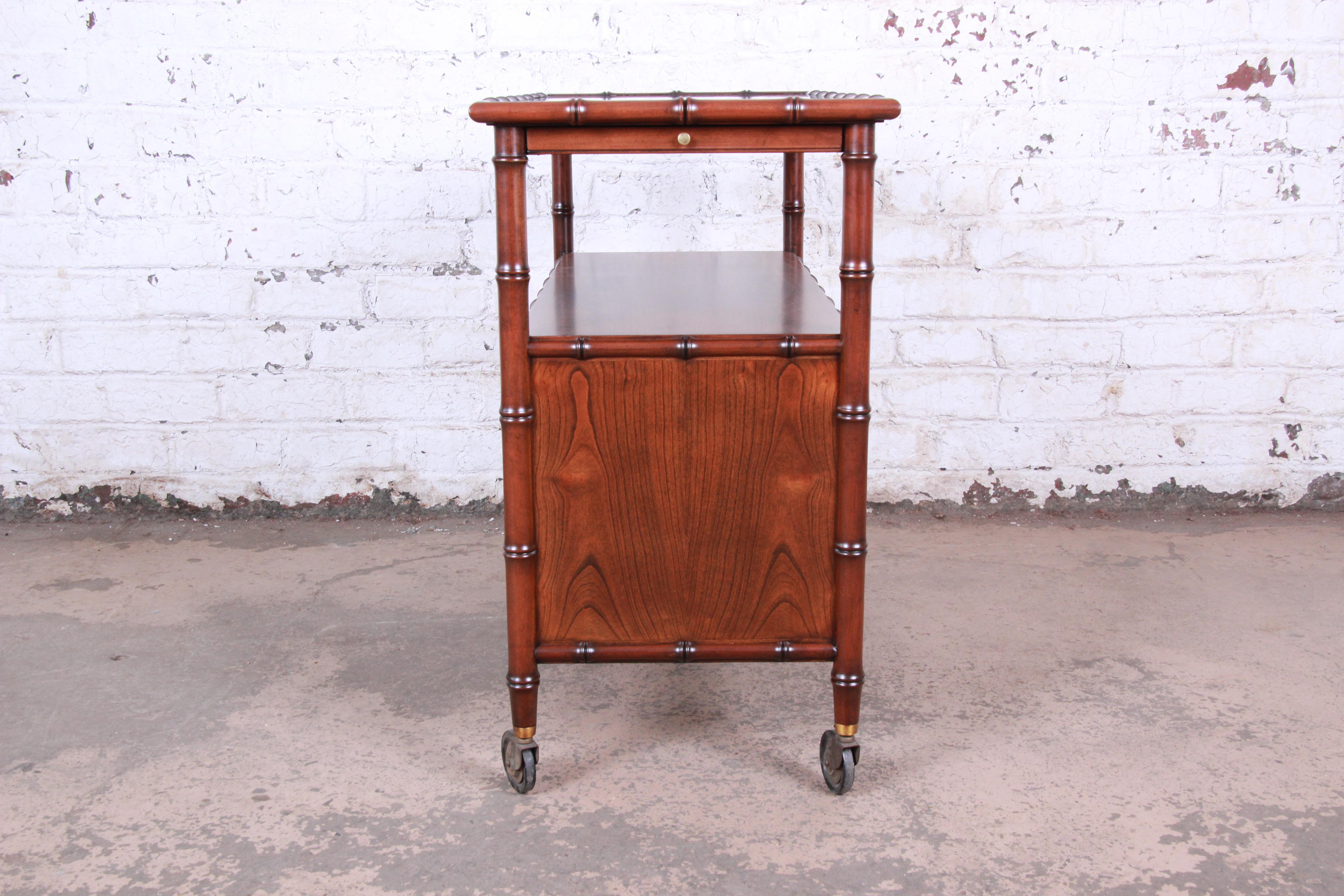 Mid-20th Century Baker Furniture Hollywood Regency Chinoiserie Faux Bamboo Bar Cart