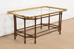 Baker Furniture Hollywood Regency Chinoiserie Faux Bamboo, Brass, & Glass Table