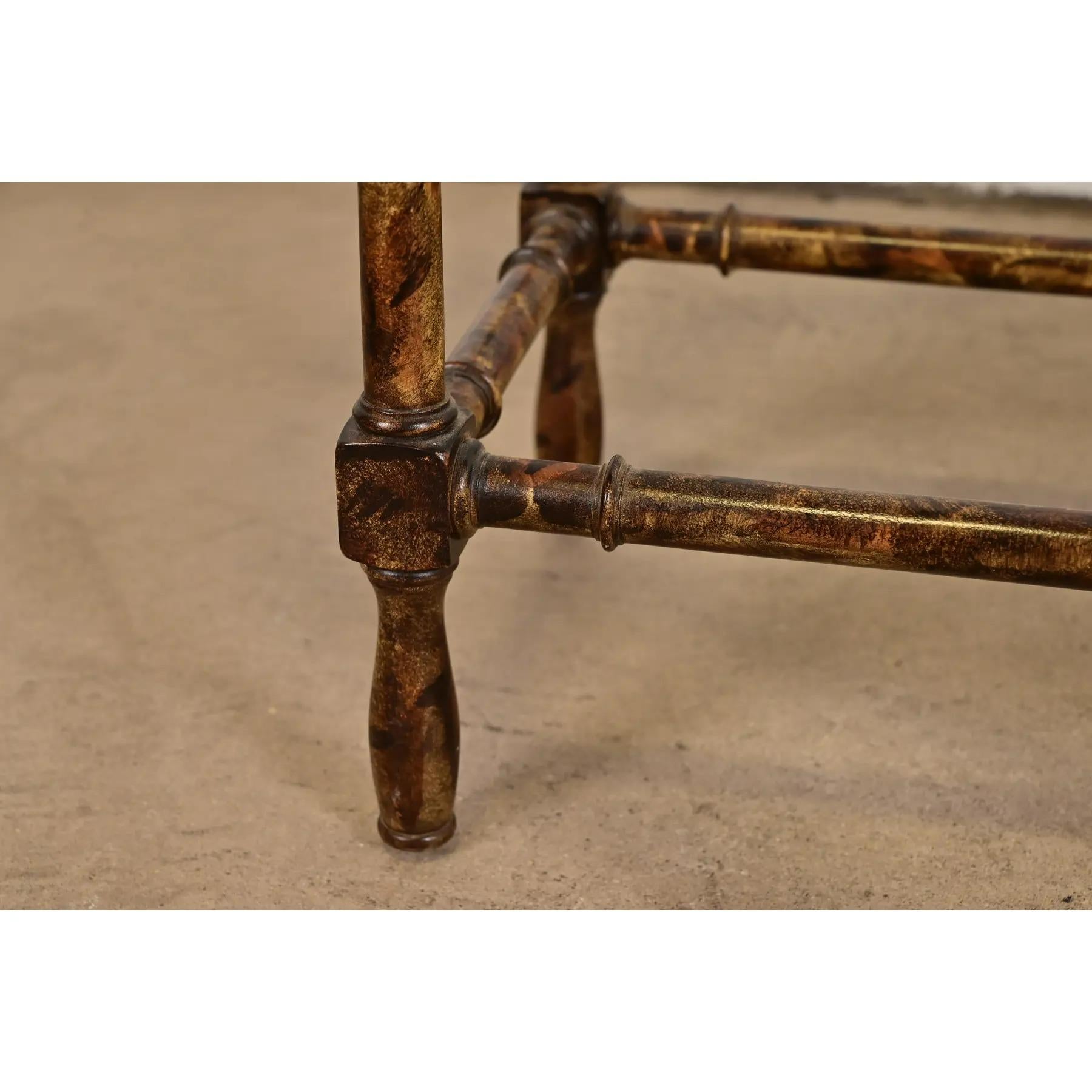 Baker Furniture Hollywood Regency Chinoiserie Faux Bamboo, Brass, & Glass Table For Sale 3