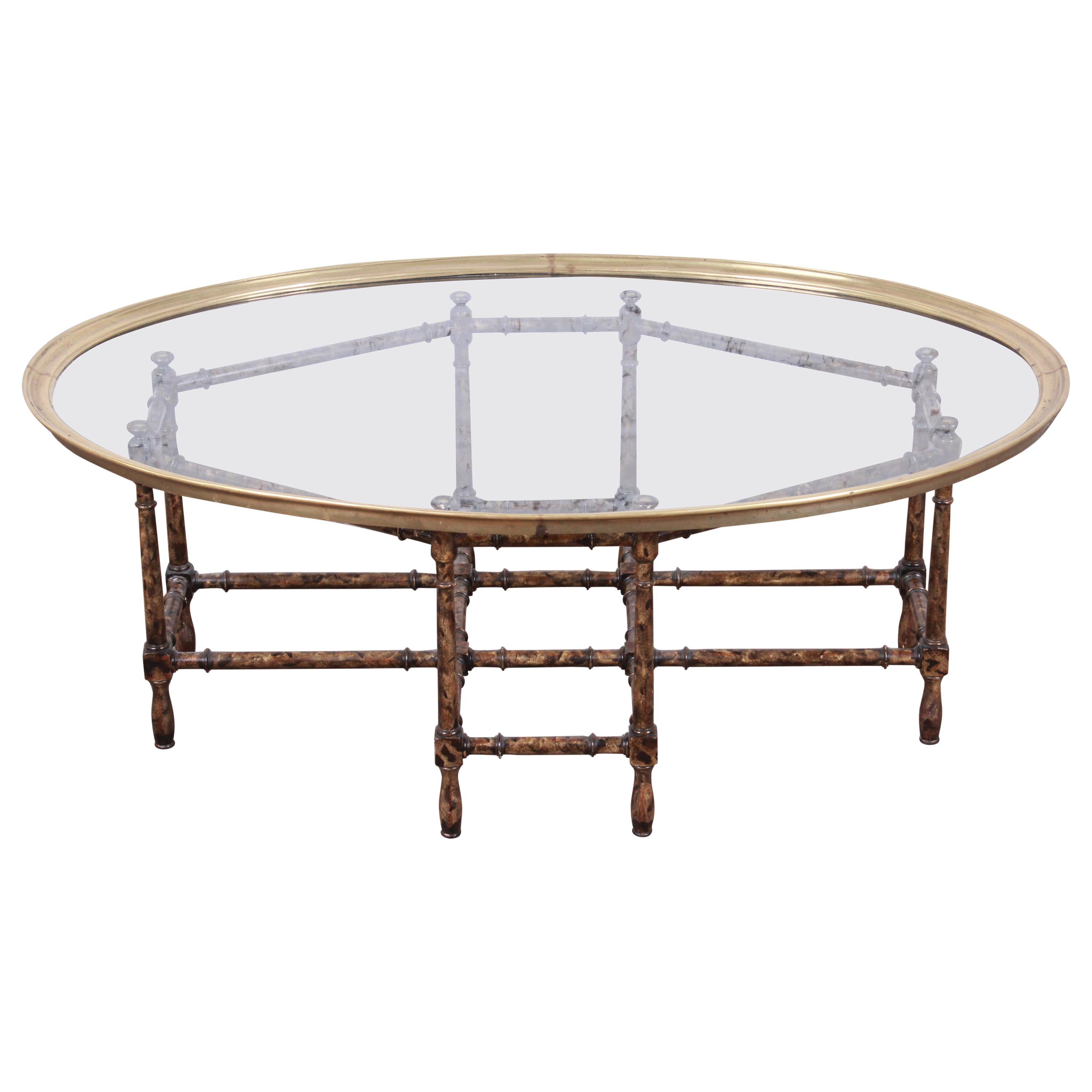 Baker Furniture Hollywood Regency Chinoiserie Faux Bamboo Cocktail Table, 1970s