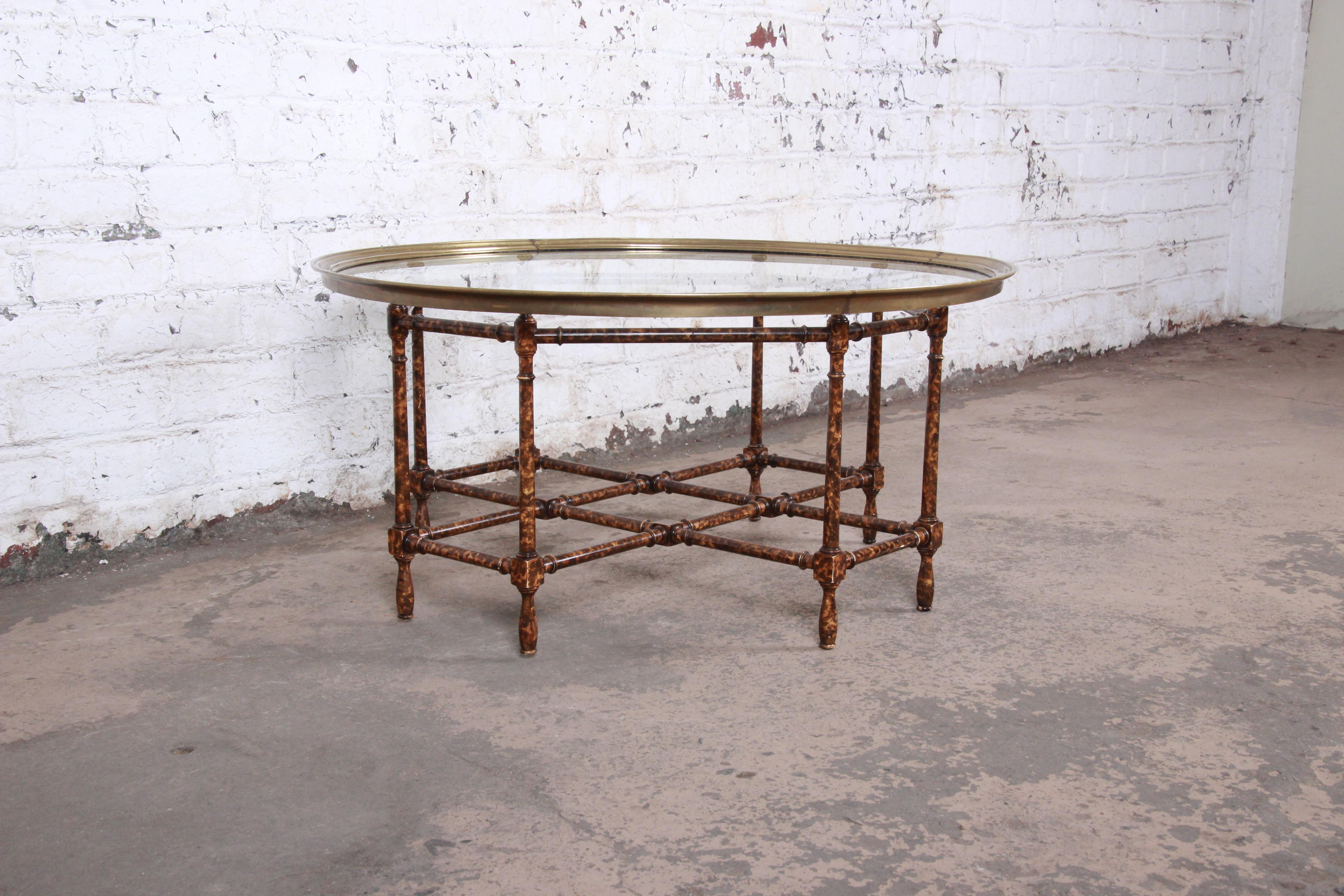Late 20th Century Baker Furniture Hollywood Regency Chinoiserie Faux Bamboo Cocktail Table