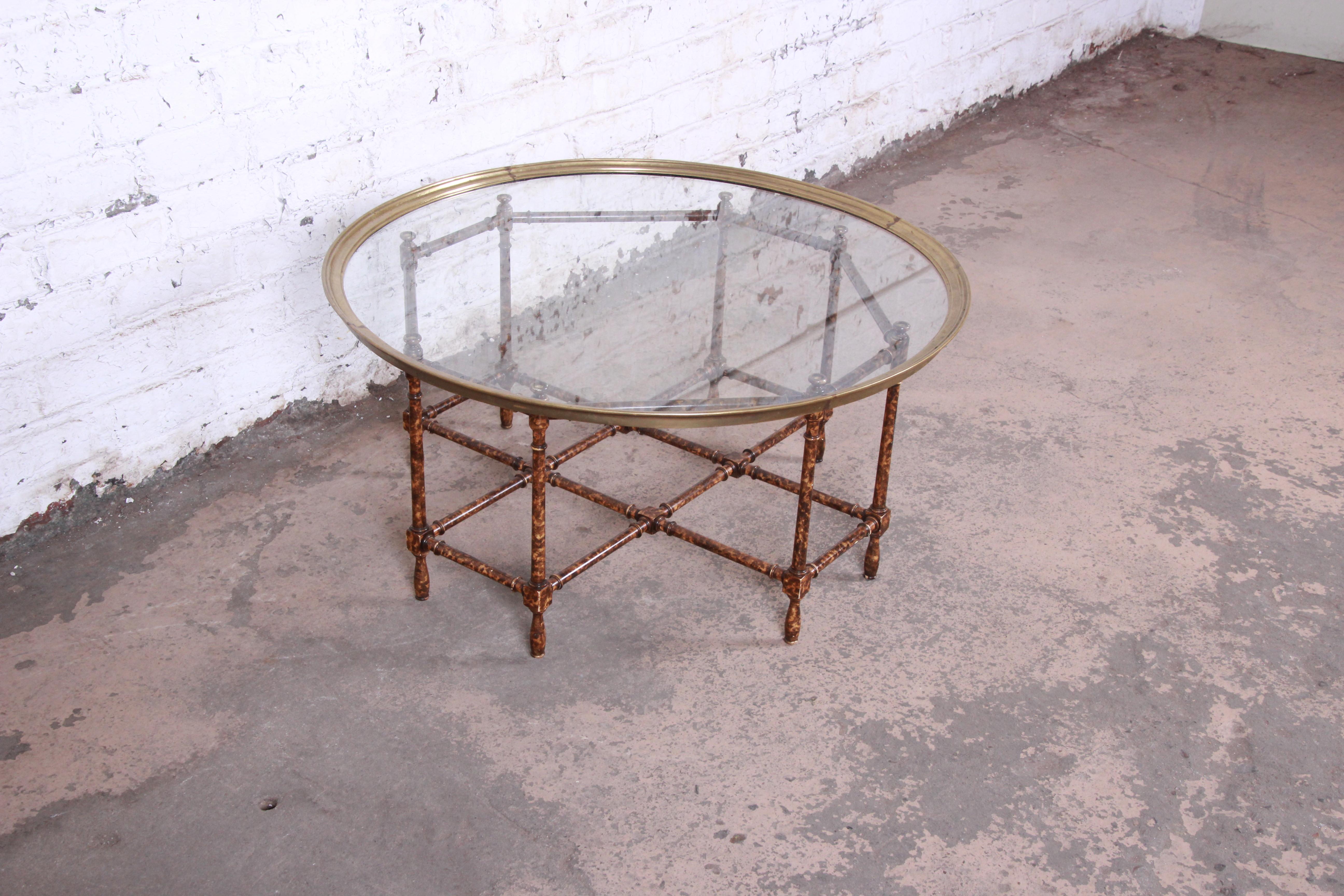 Brass Baker Furniture Hollywood Regency Chinoiserie Faux Bamboo Cocktail Table