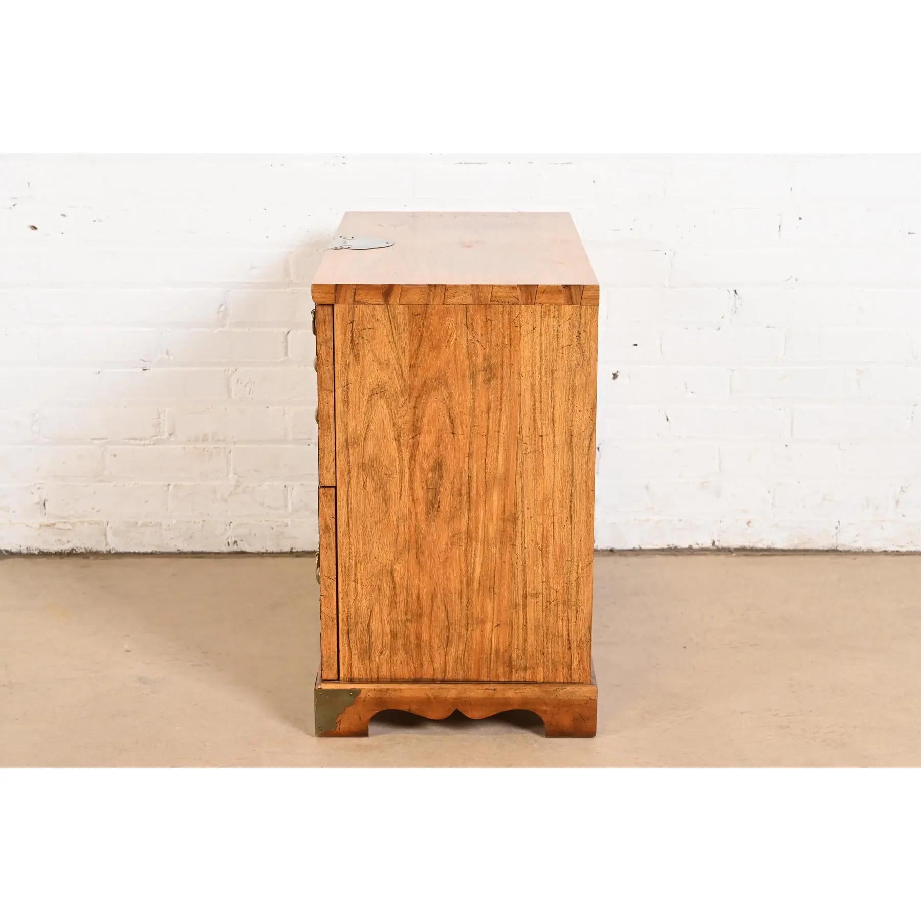 Baker Furniture Hollywood Regency Chinoiserie Korean Tansu Walnut Nightstand For Sale 4