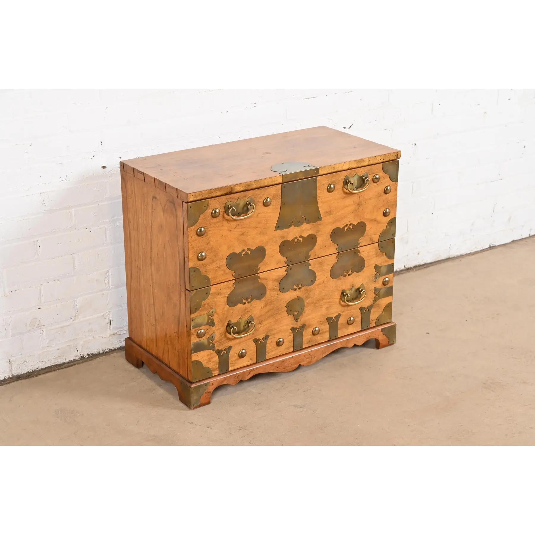 American Baker Furniture Hollywood Regency Chinoiserie Korean Tansu Walnut Nightstand For Sale