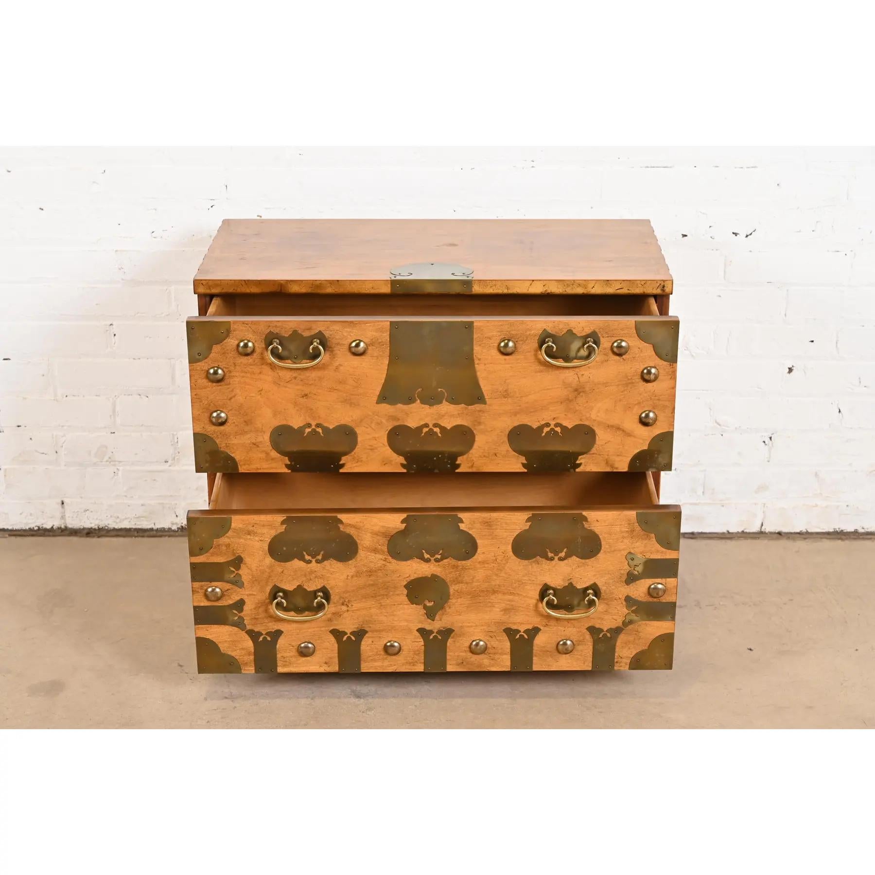 Late 20th Century Baker Furniture Hollywood Regency Chinoiserie Korean Tansu Walnut Nightstand For Sale