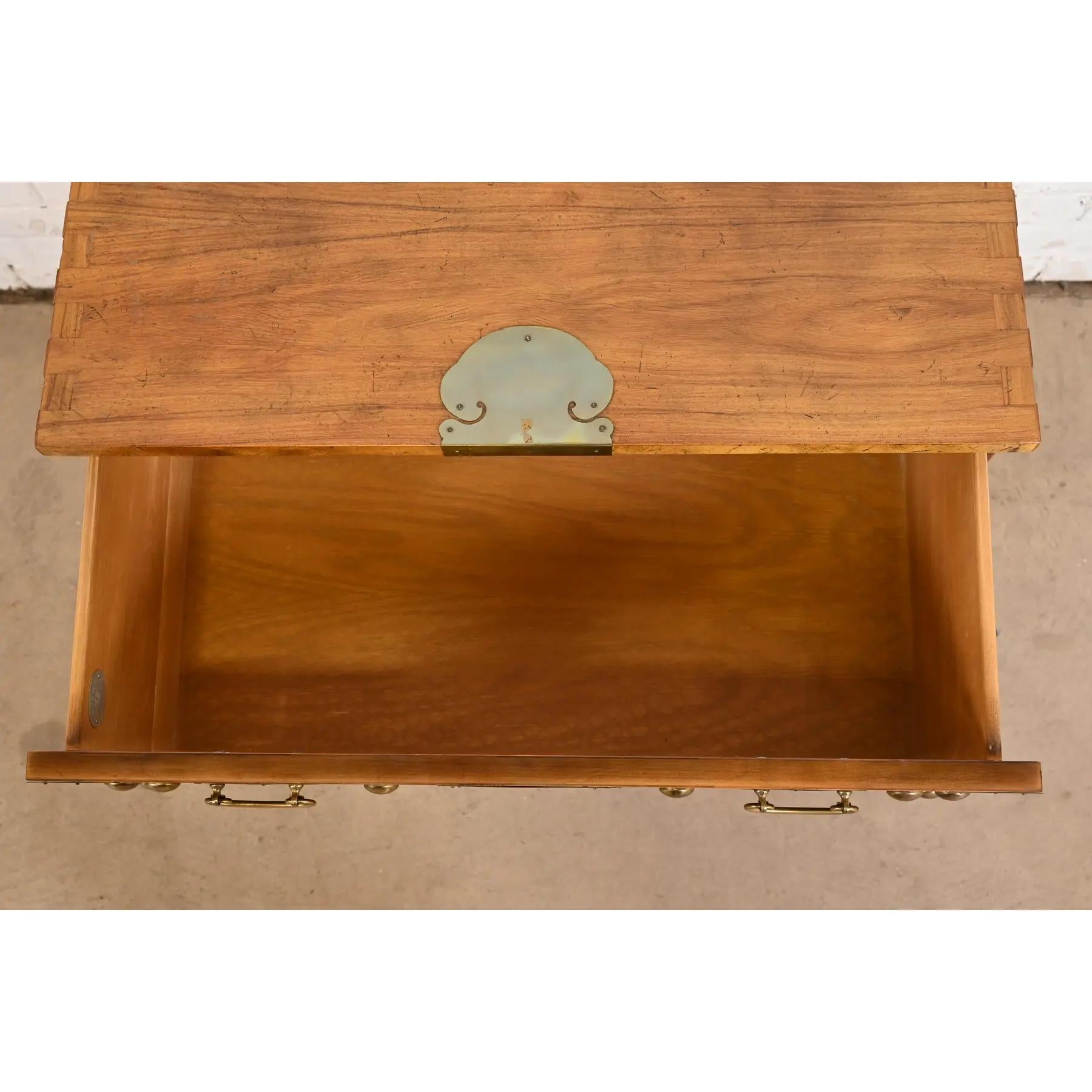 Brass Baker Furniture Hollywood Regency Chinoiserie Korean Tansu Walnut Nightstand For Sale