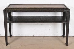 Baker Furniture Hollywood Regency Chinoiserie Lacquered Bamboo Top Console Table