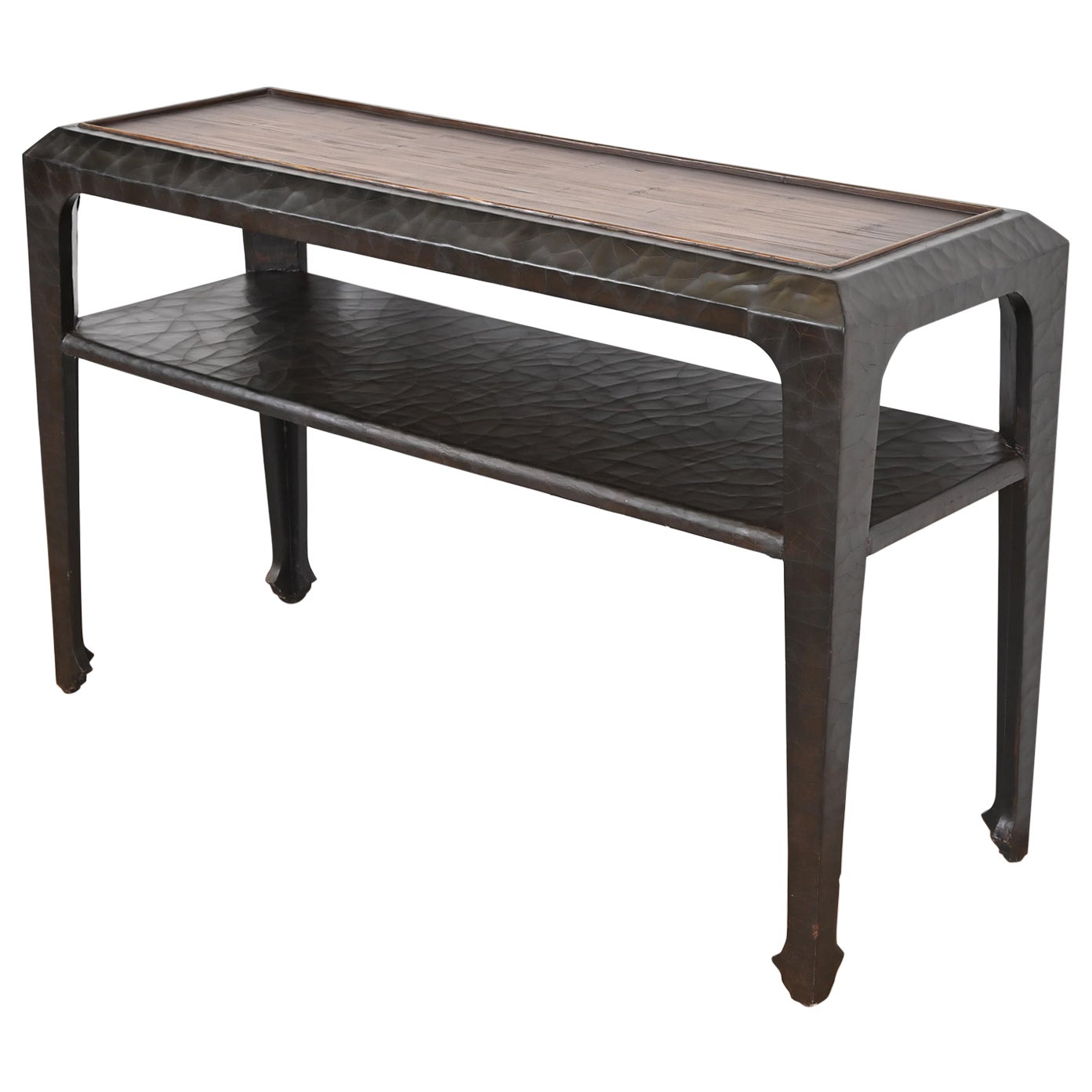 Baker Furniture Hollywood Regency Chinoiserie Lacquered Bamboo Top Console Table