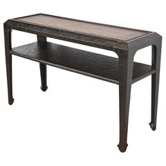 Baker Furniture Hollywood Regency Chinoiserie Lacquered Bamboo Top Console Table