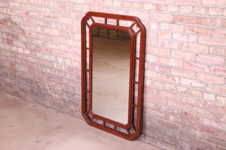 American Baker Furniture Hollywood Regency Chinoiserie Mahogany Framed Wall Mirror For Sale