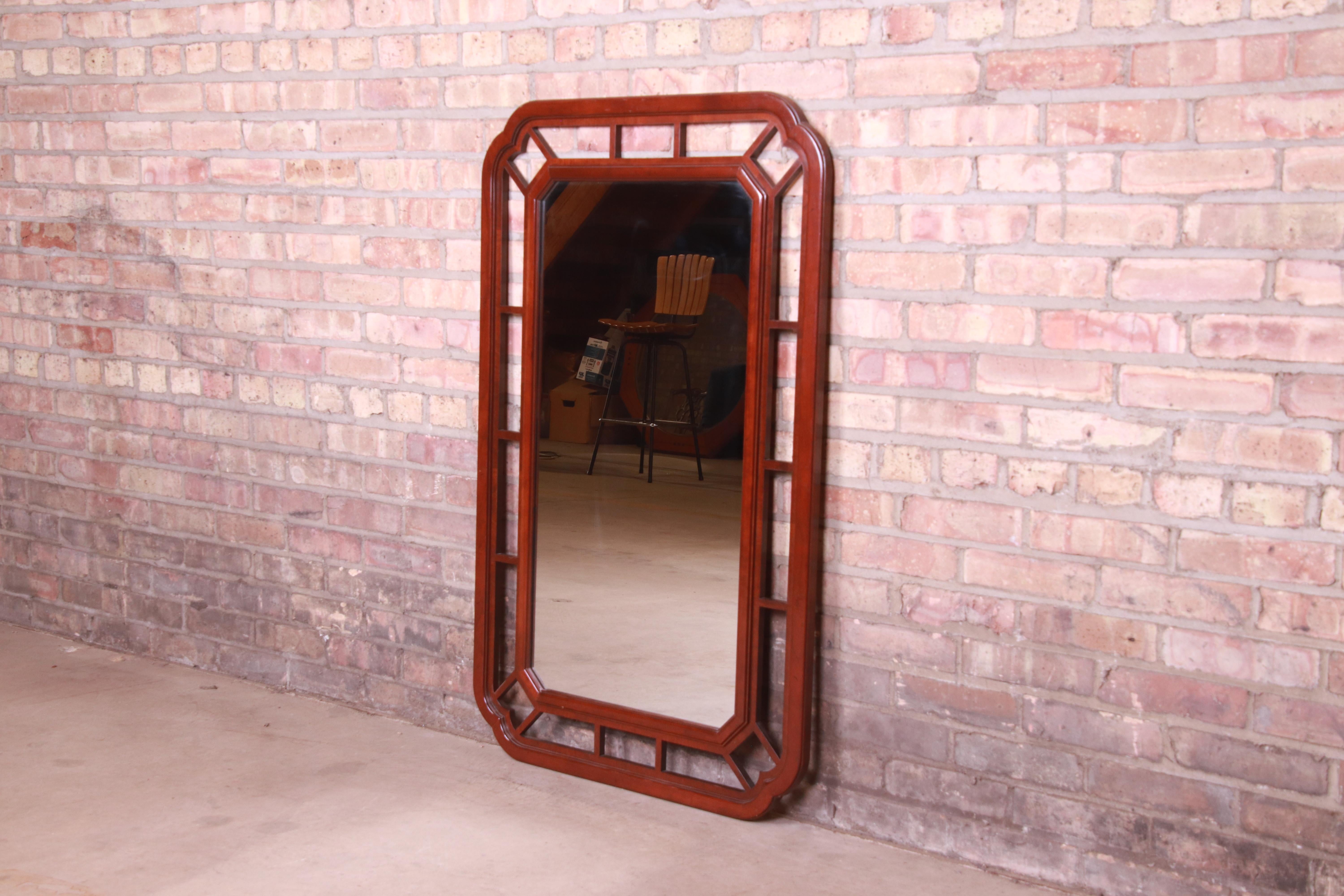 Baker Furniture Hollywood Regency Chinoiserie Mahogany Framed Wall Mirror In Good Condition For Sale In South Bend, IN