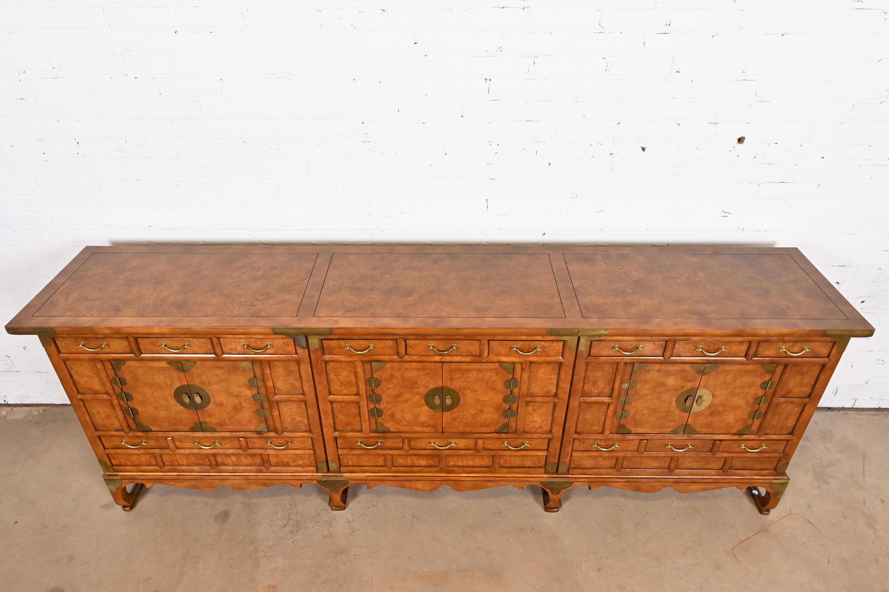 Baker Furniture Hollywood Regency Chinoiserie Monumental Burled Walnut Sideboard 4