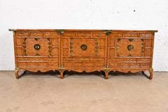 Baker Furniture Hollywood Regency Chinoiserie Monumental Burled Walnut Sideboard
