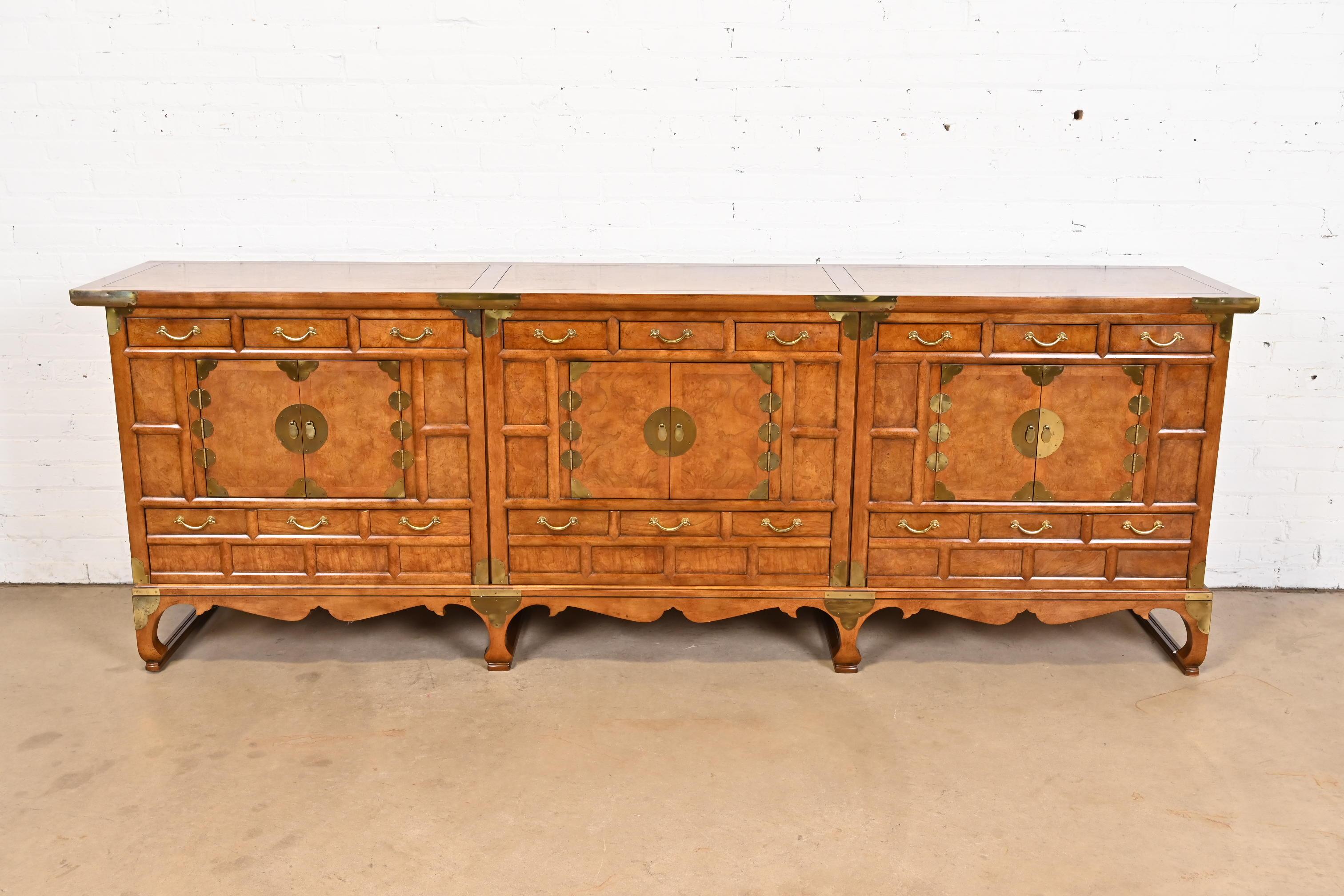 American Baker Furniture Hollywood Regency Chinoiserie Monumental Burled Walnut Sideboard
