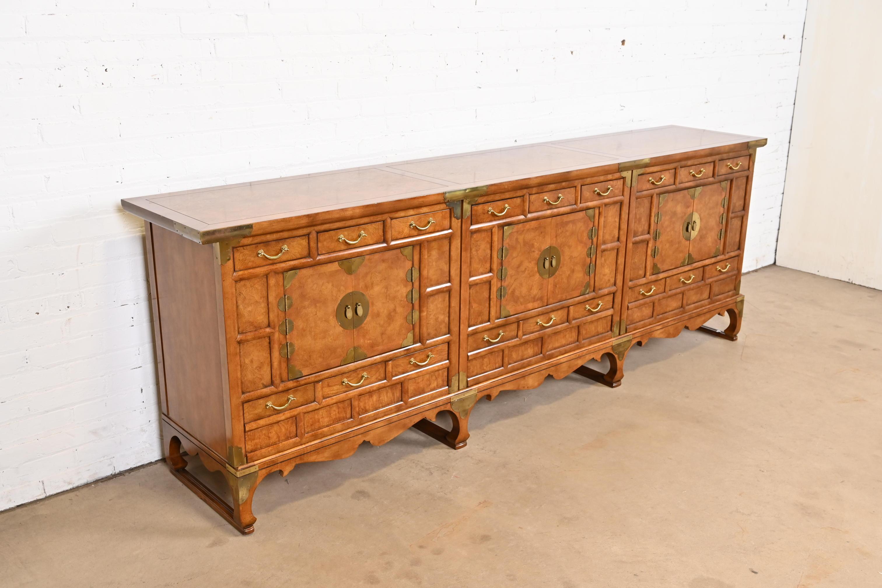 Mid-20th Century Baker Furniture Hollywood Regency Chinoiserie Monumental Burled Walnut Sideboard