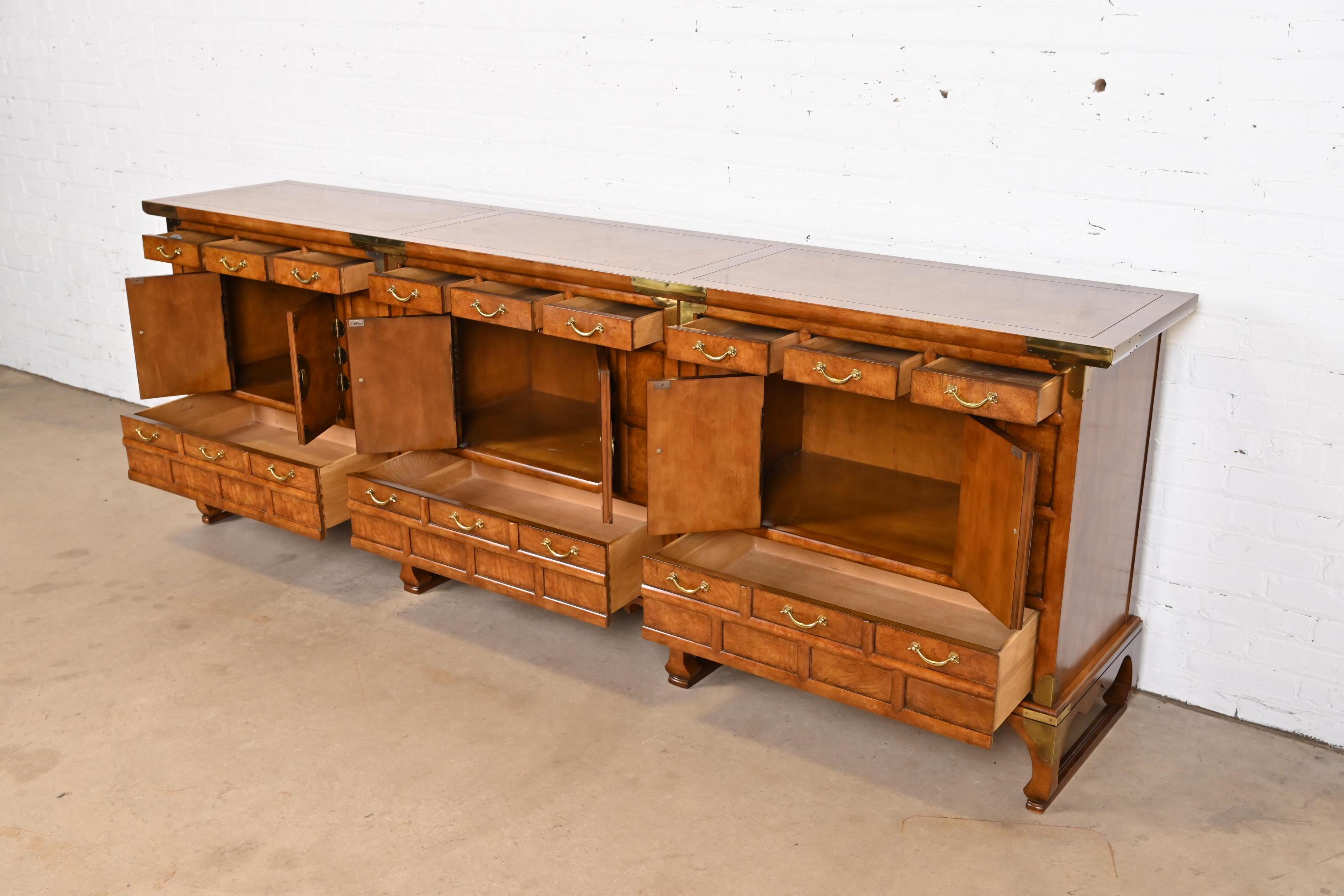 Baker Furniture Hollywood Regency Chinoiserie Monumental Burled Walnut Sideboard 1