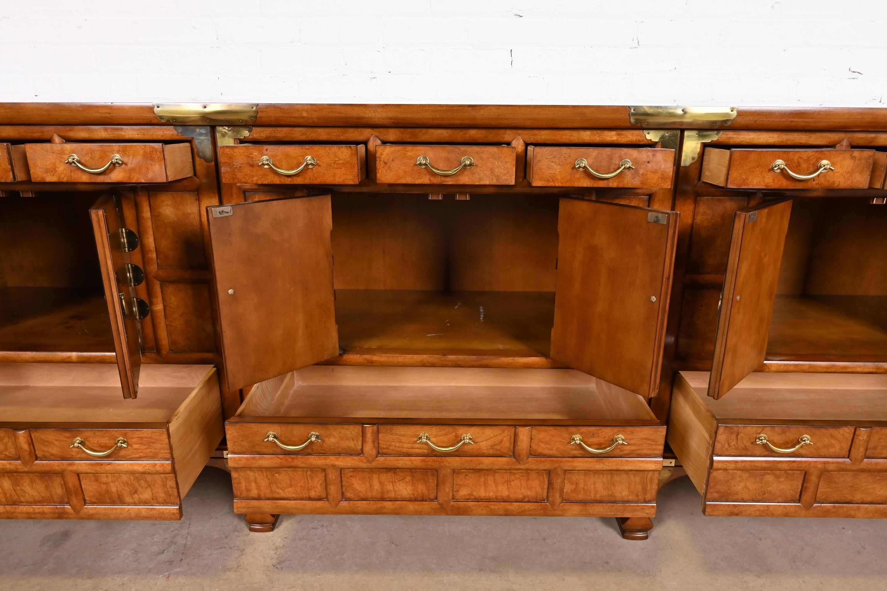 Baker Furniture Hollywood Regency Chinoiserie Monumental Burled Walnut Sideboard 2