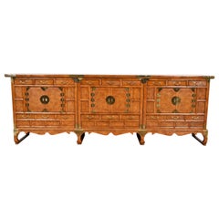 Baker Furniture Hollywood Regency Chinoiserie Monumental Burled Walnut Sideboard