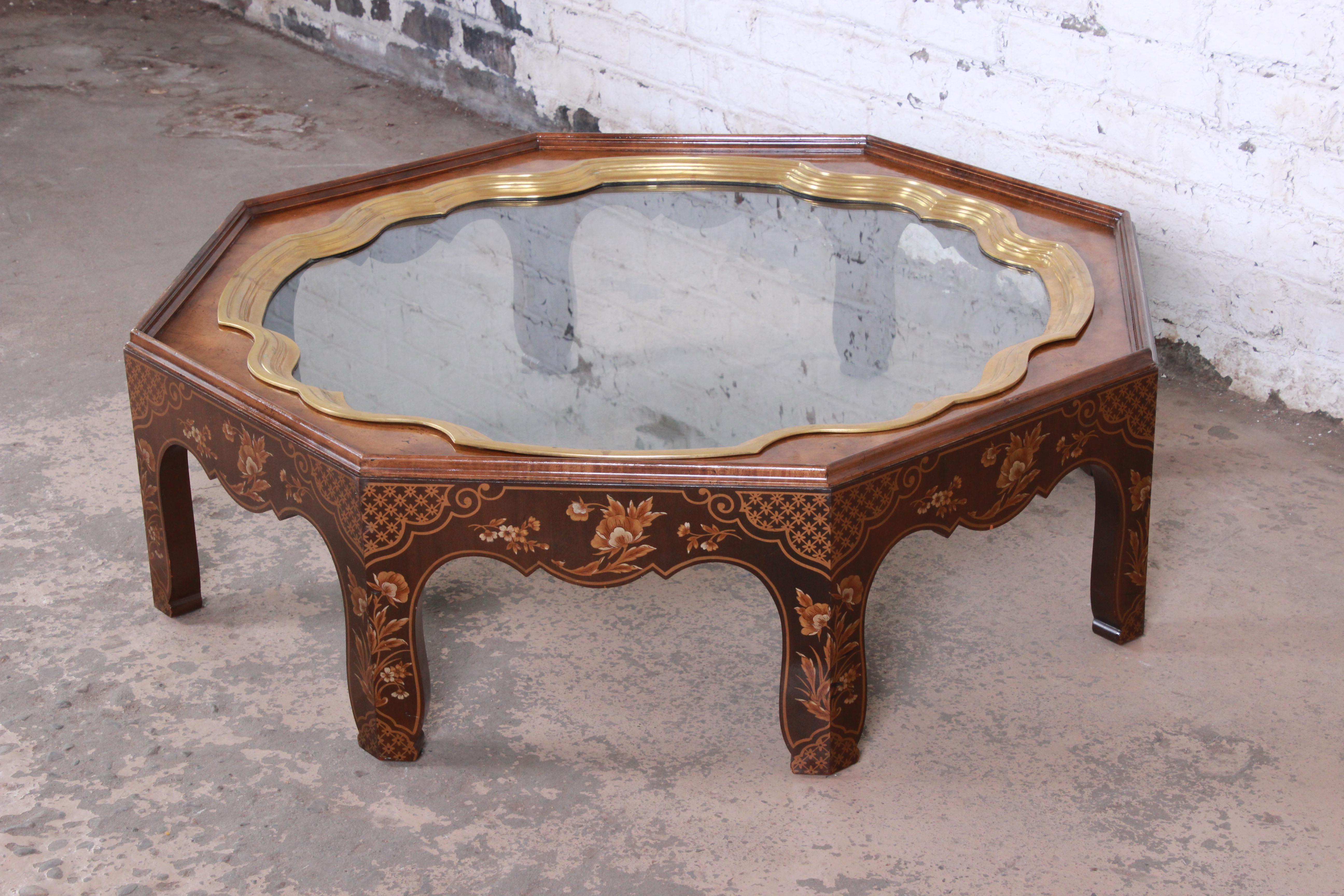 American Baker Furniture Hollywood Regency Chinoiserie Octagonal Cocktail Table