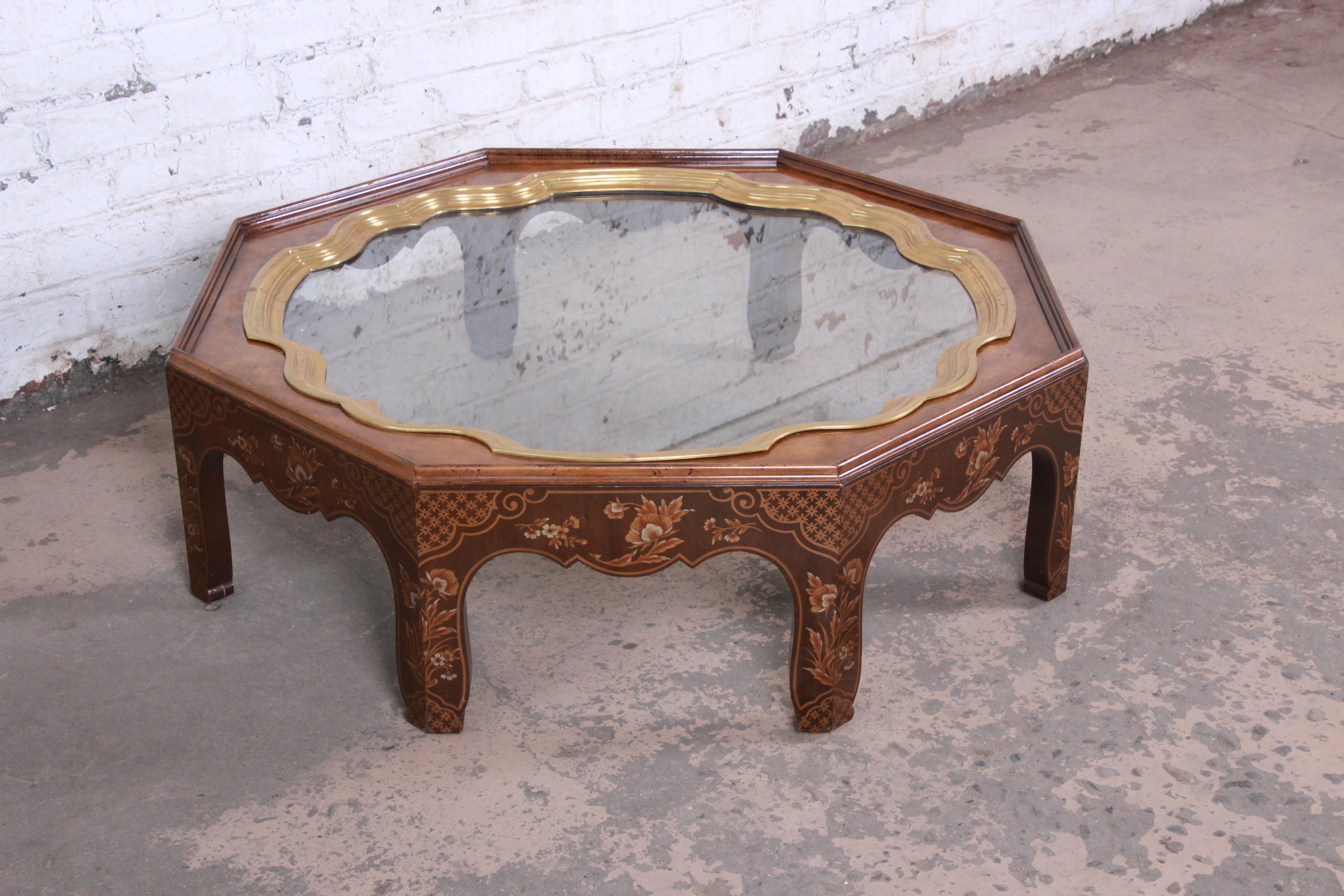 Late 20th Century Baker Furniture Hollywood Regency Chinoiserie Octagonal Cocktail Table