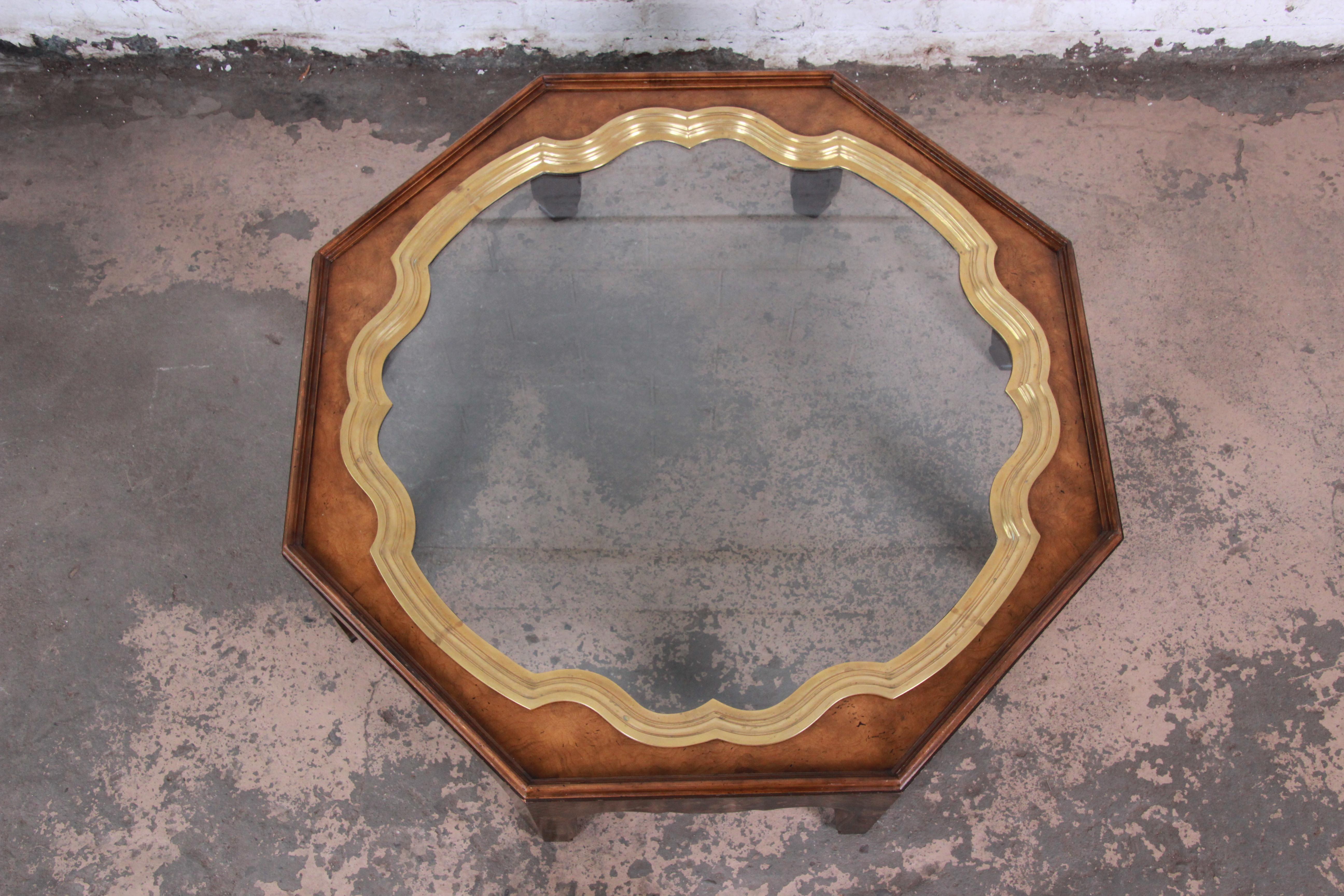 Brass Baker Furniture Hollywood Regency Chinoiserie Octagonal Cocktail Table