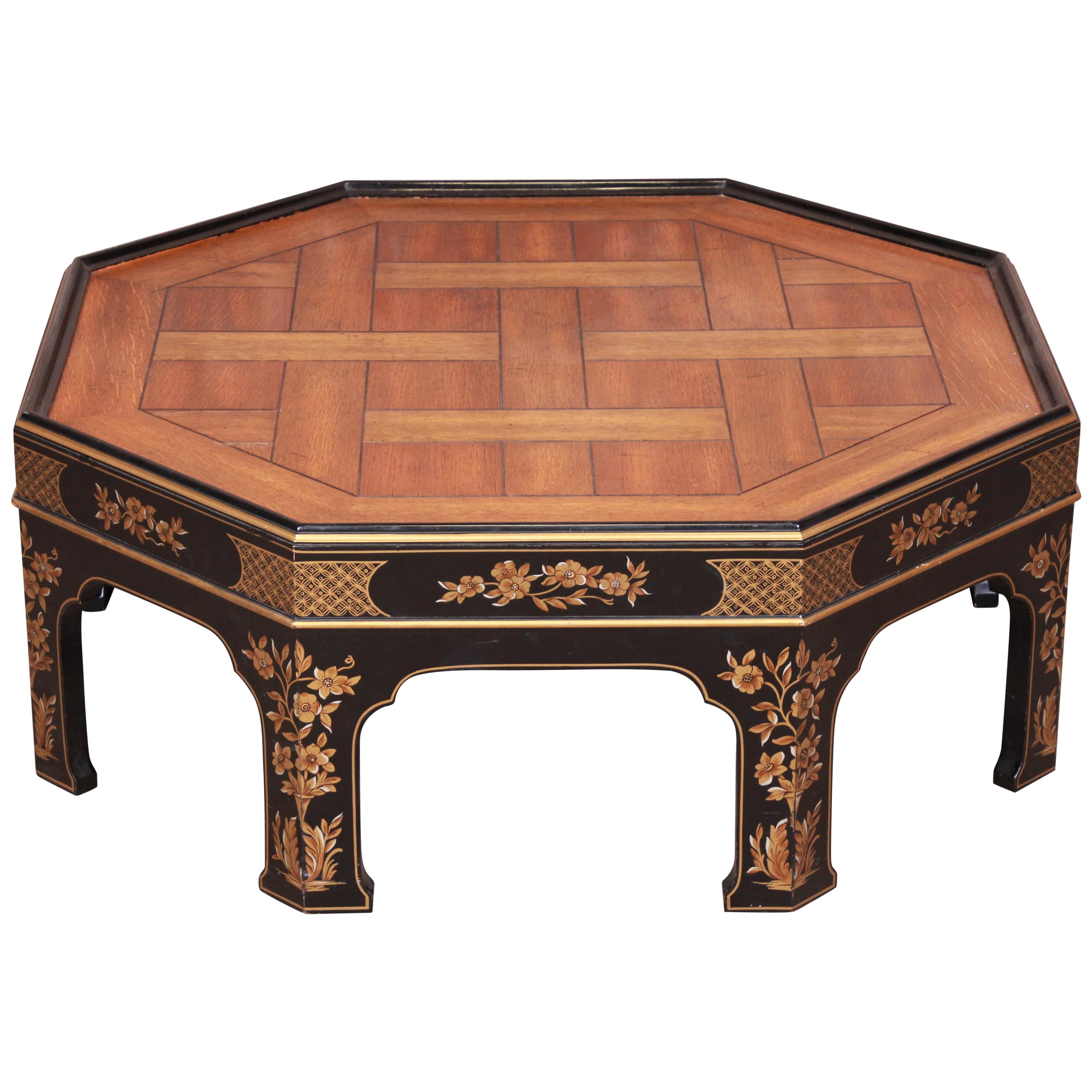 Baker Furniture Hollywood Regency Chinoiserie Octagonal Cocktail Table For Sale